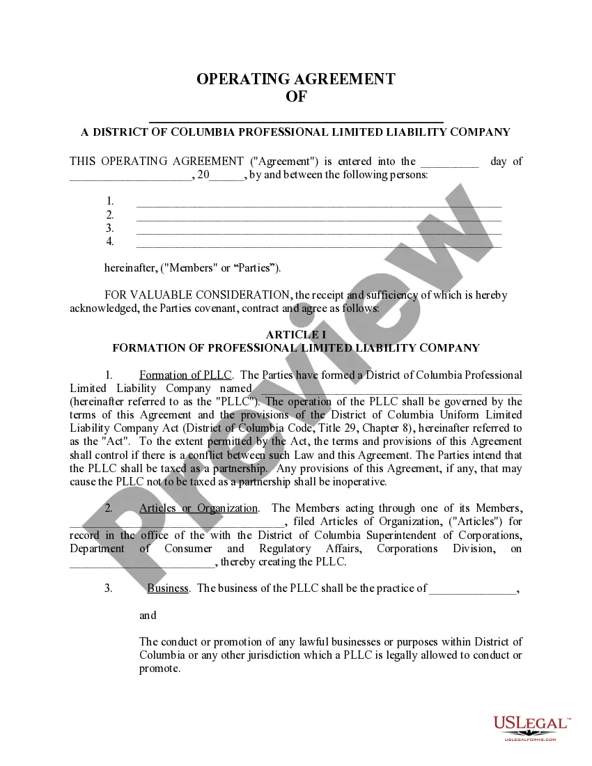 Get Sample Operating Agreement for Professional Limited Liability Company PLLC Preview Sample Operating Agreement for Professional Limited Liability Company PLLC
