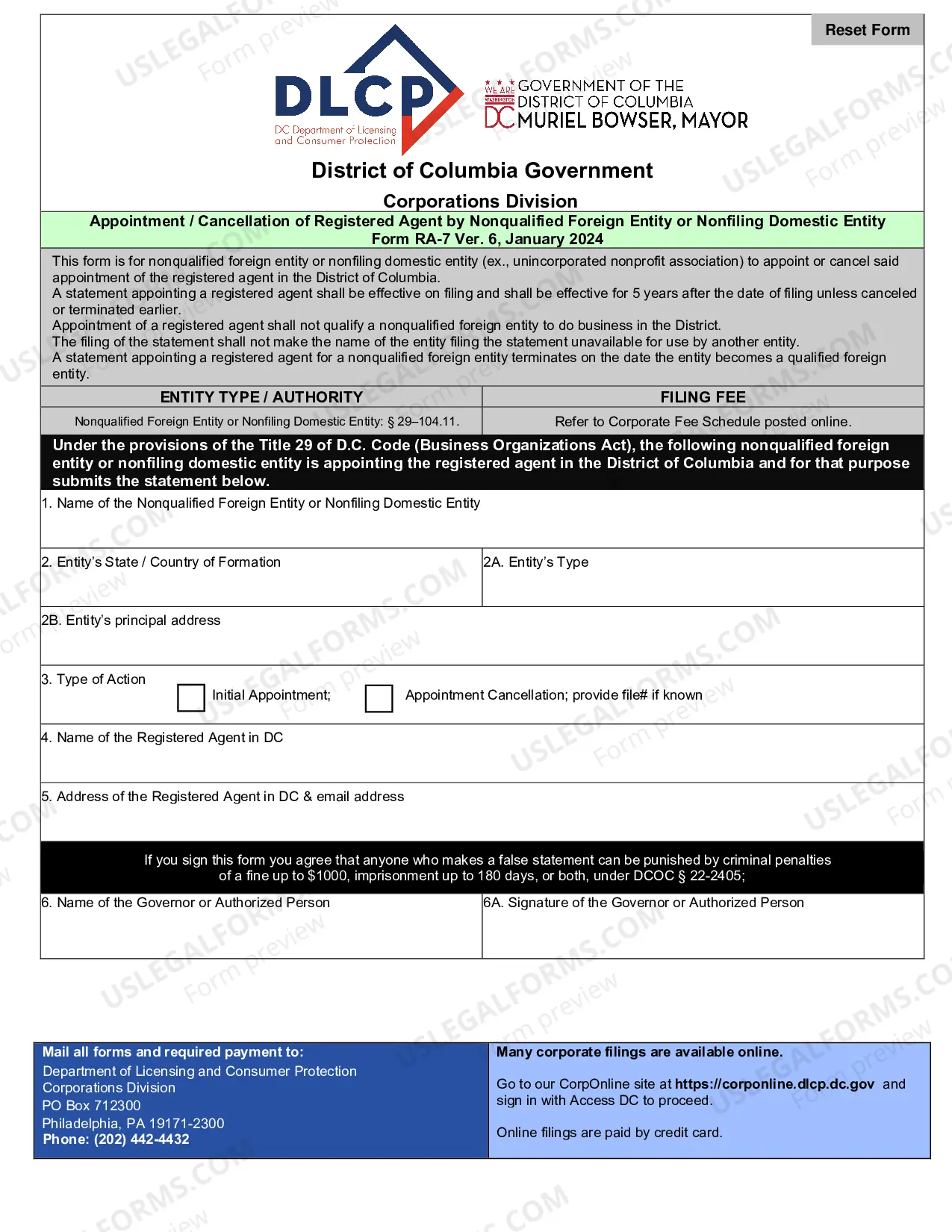 Preview District of Columbia Registered Agent or Office