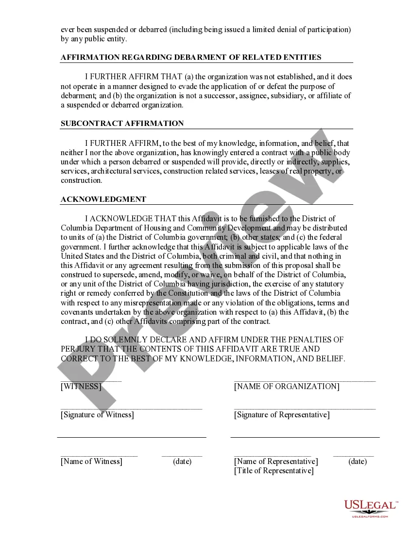 Preview Form of Contract Affidavit