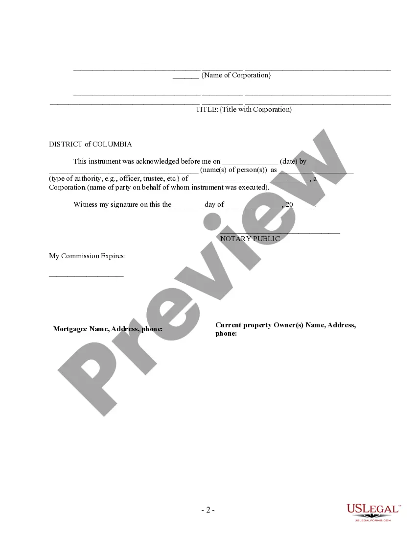 Preview Partial Release of Property From Deed of Trust for Corporation