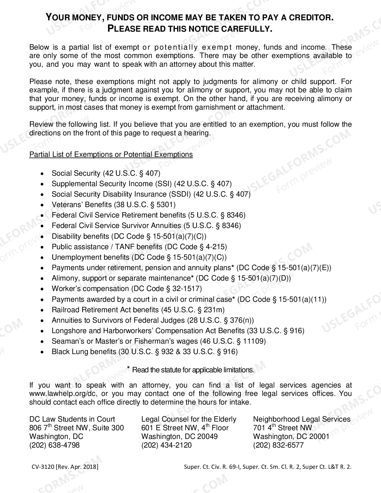 Preview Notice to Debtor of Non-Wage Garnishment and Exemptions