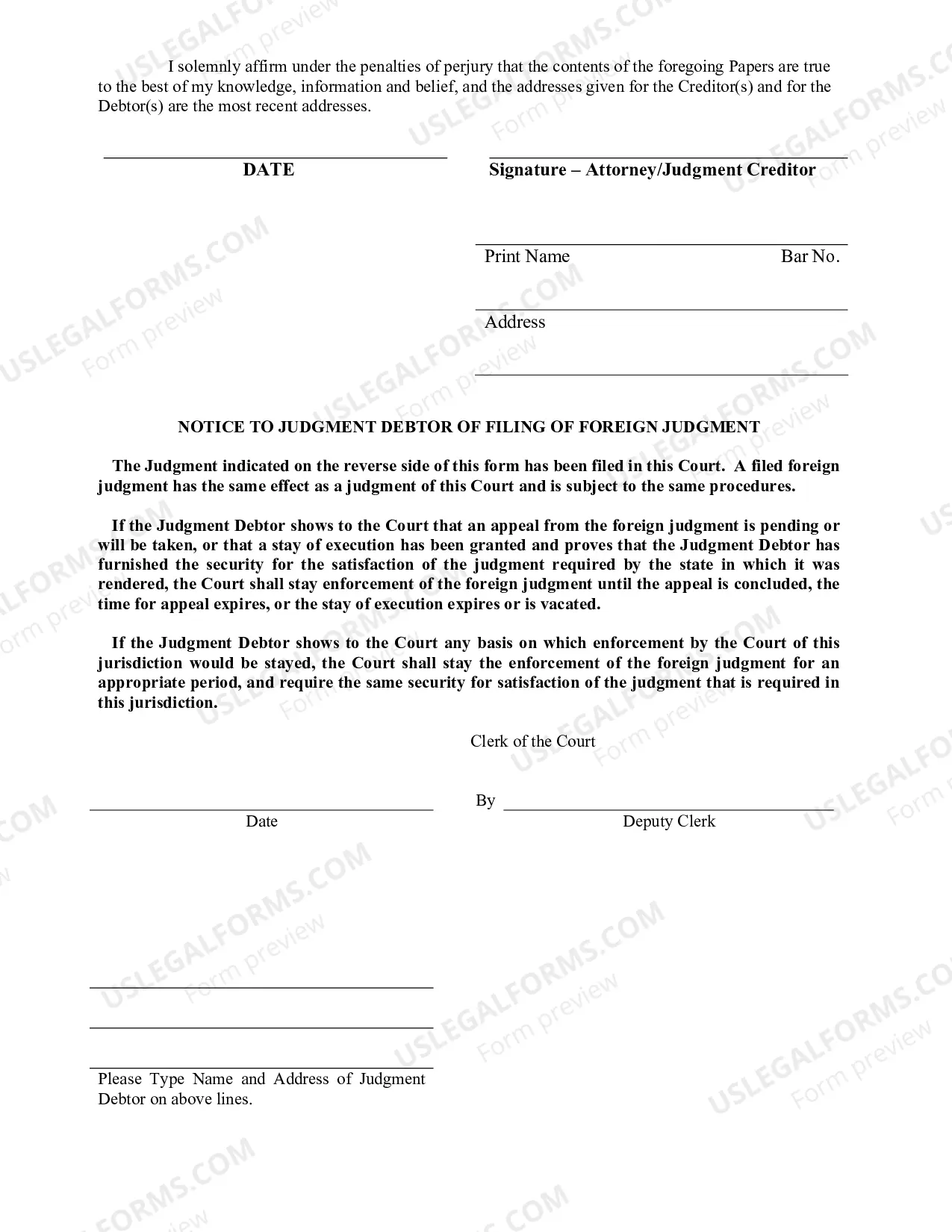 Preview Request to File Foreign Judgment