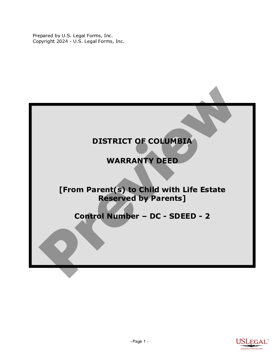 page 0 Warranty Deed from Parents to Child with Life Estate Reserved by Parents preview