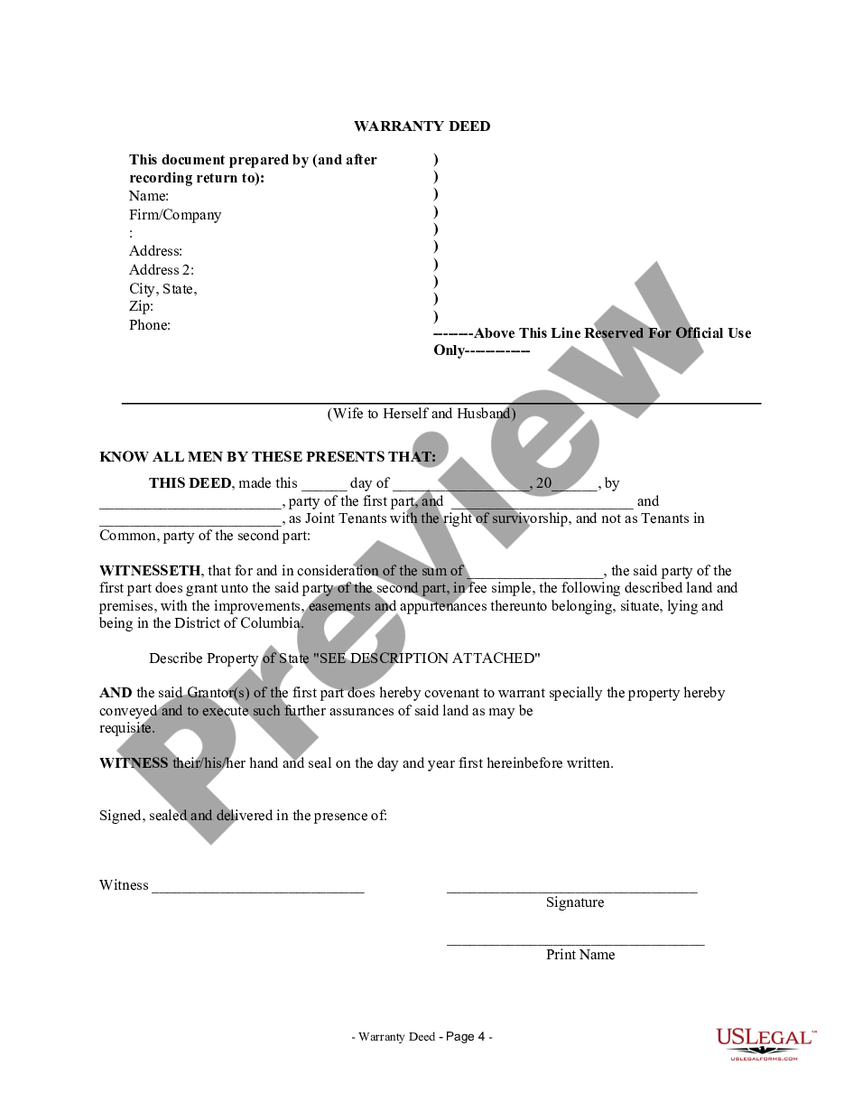 page 3 Warranty Deed to Separate Property of one Spouse to both as Joint Tenants preview