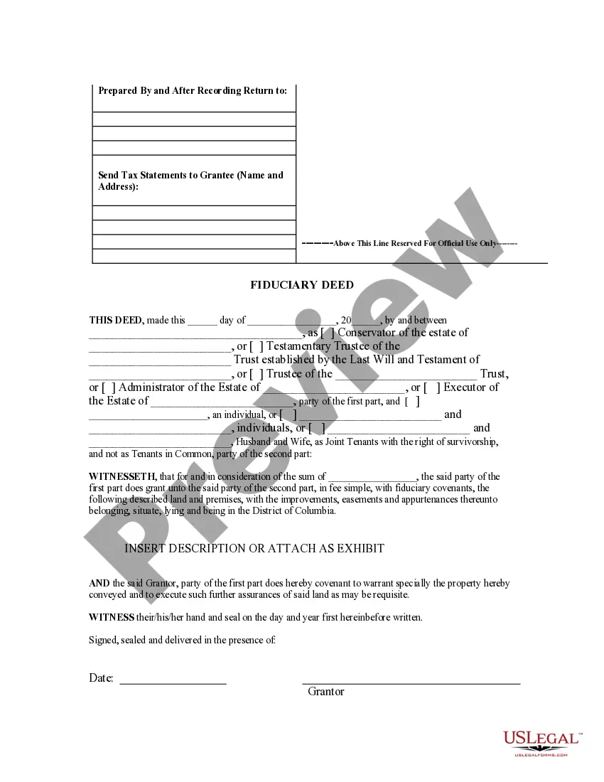 Preview Fiduciary Deed for Executors, Trustees, and other Fiduciaries
