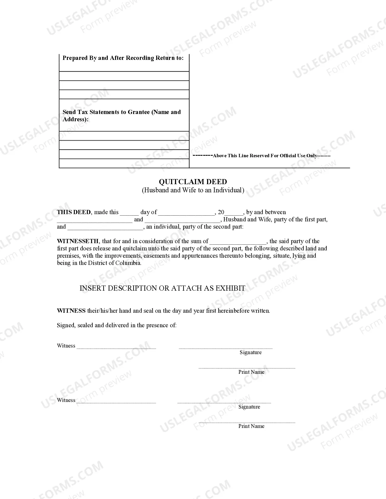 Preview Quitclaim Deed from Husband and Wife to Individual