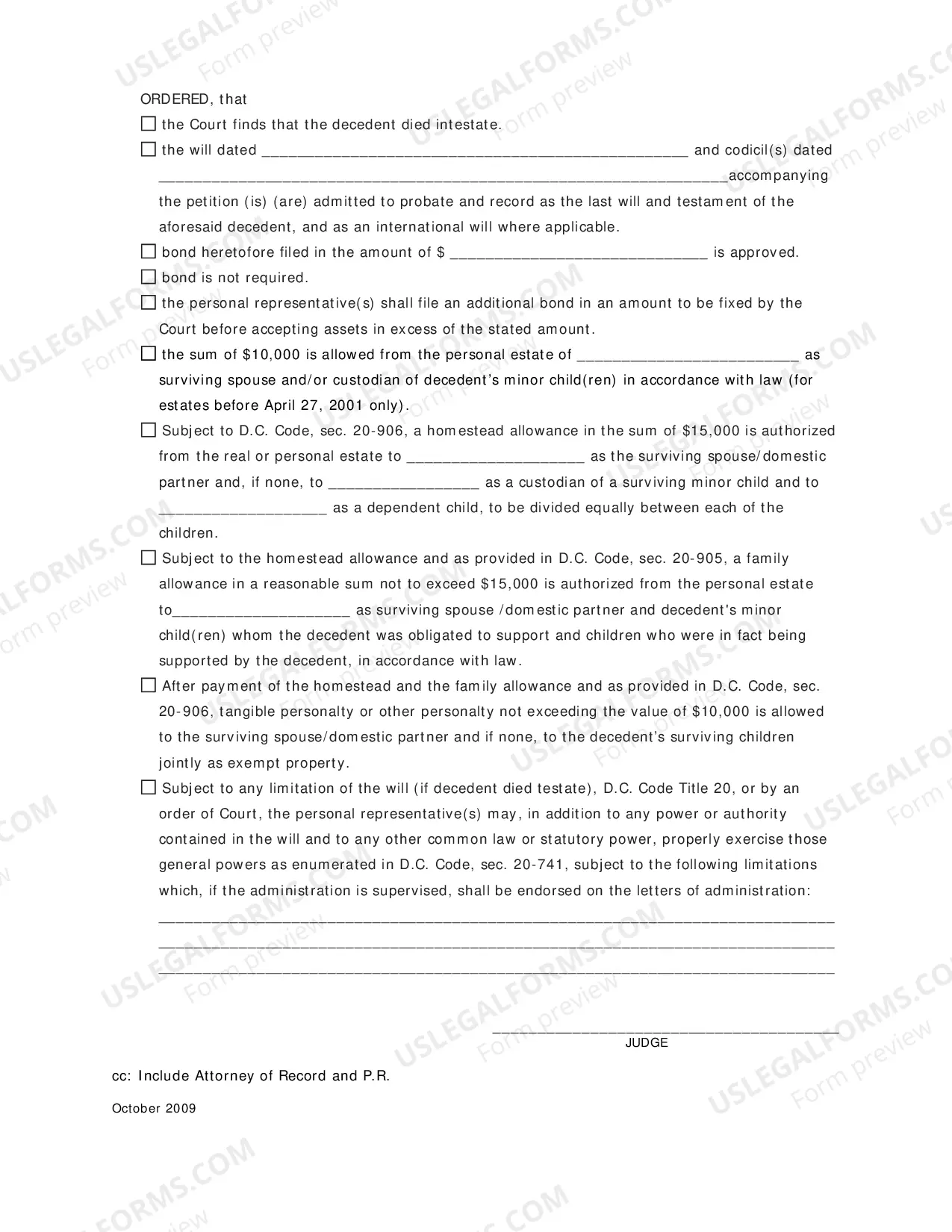 Preview Abbreviated Probate Order - For Estates of Decedents Dying On Or After July 1, 1995