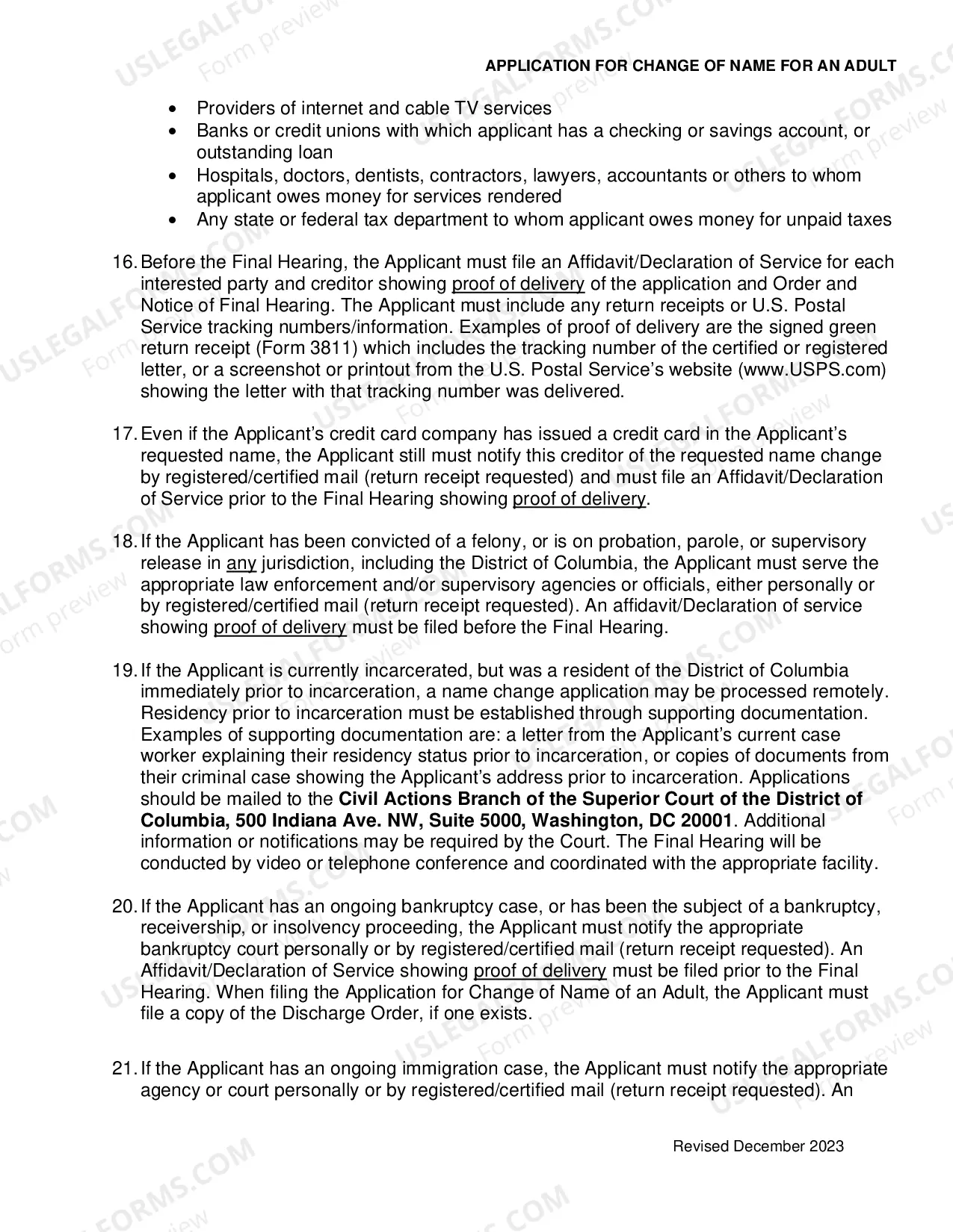 Preview Application For Change of Name (Instructions)
