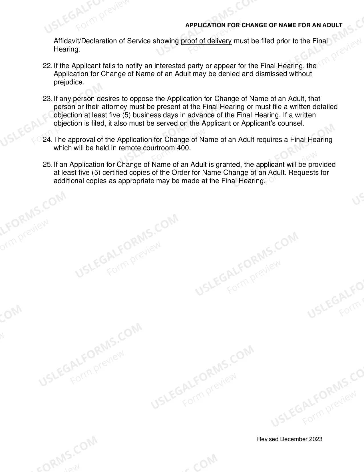 Preview Application For Change of Name (Instructions)
