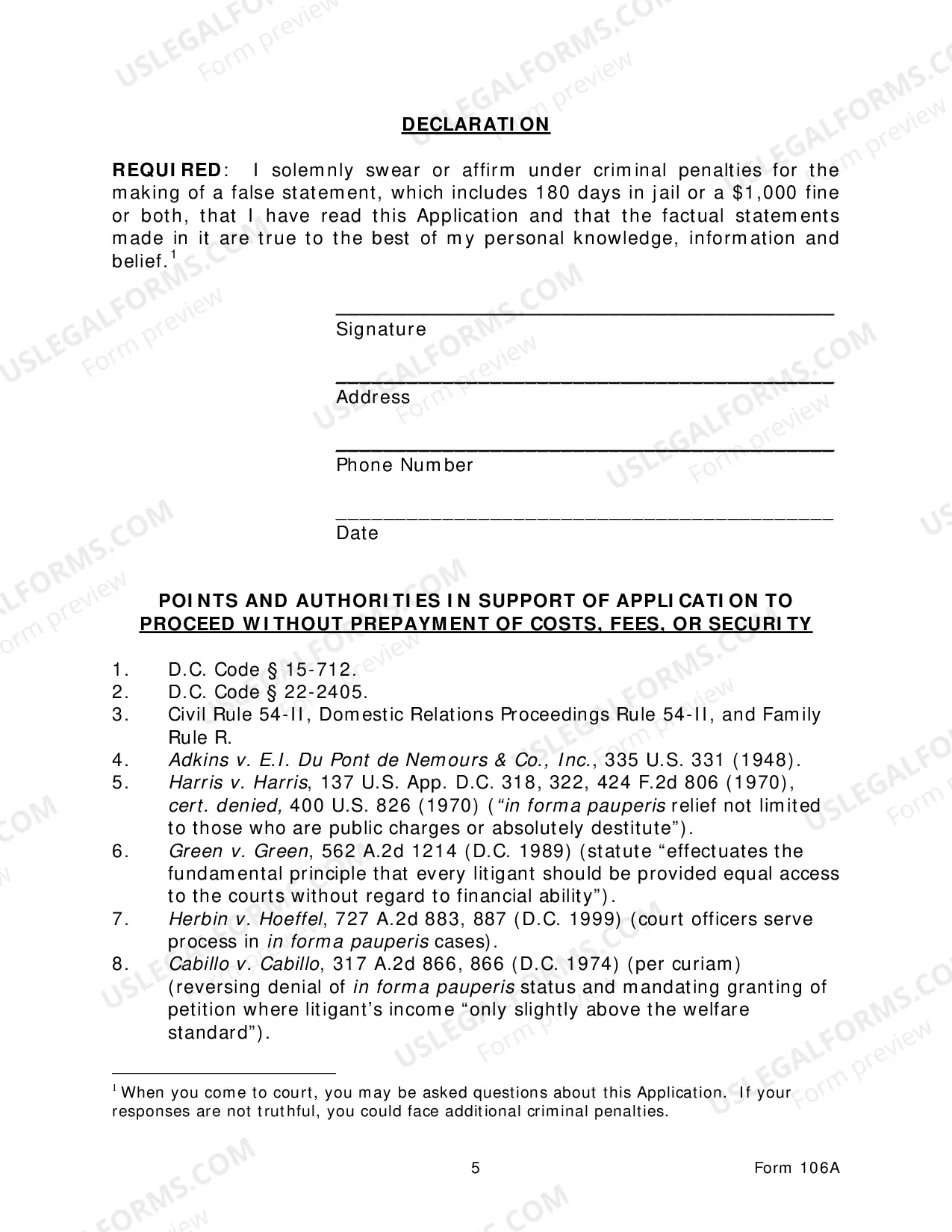 Preview Application To Proceed In Forma Pauperis-Civil Actions
