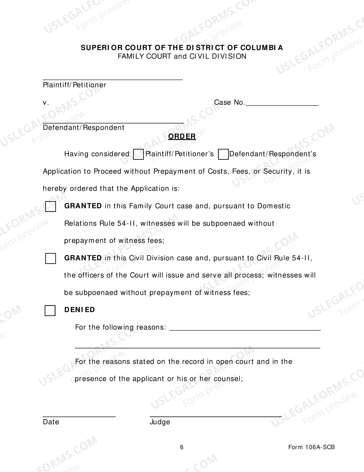 Preview Application To Proceed Without Prepayment of Costs -Small Claims