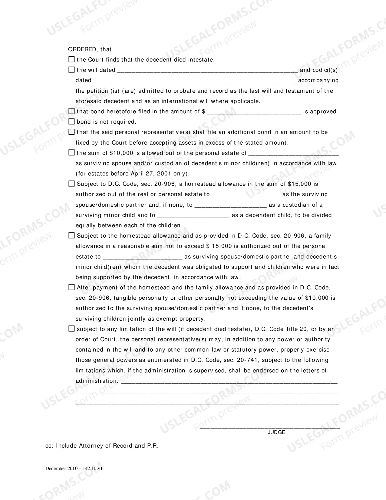 Preview Case Initiation-Standard Probate (Adm)-Standard Probate Order