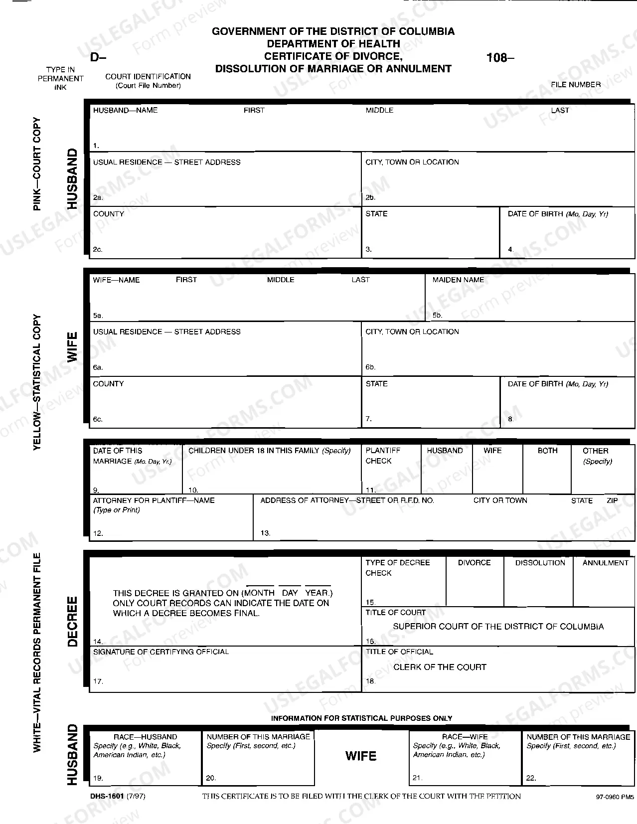 Preview Dhs Certificate of Divorce, Dissolution of Marriage