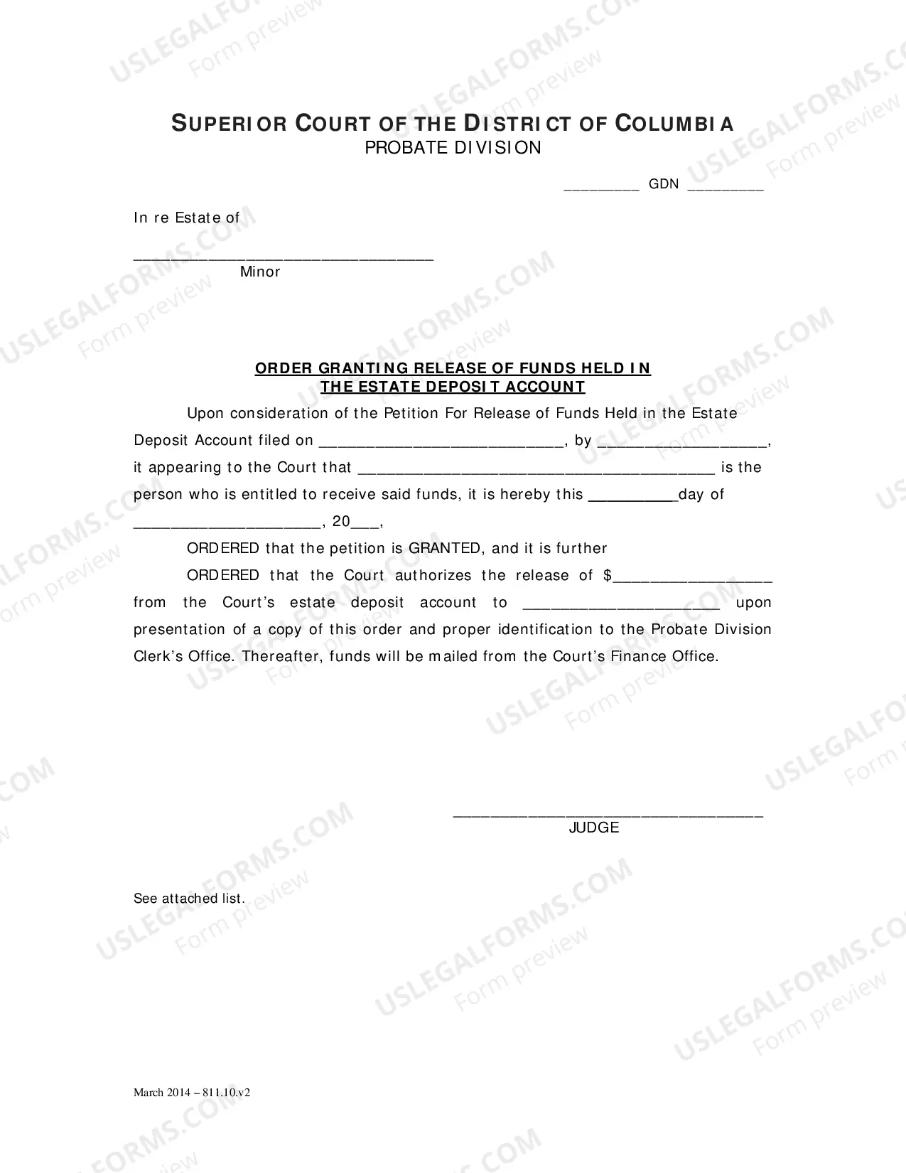Preview General Forms (Gdn)-Petition For Release of Funds Held In The Estate Deposit Account and Order