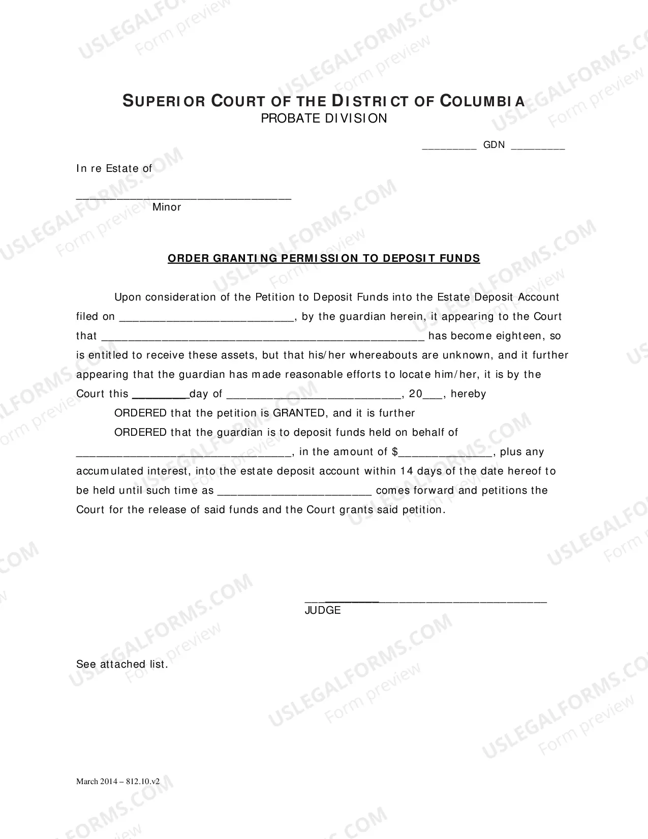 Preview General Forms (Gdn)-Petition To Deposit Funds Into The Estate Deposit Account and Order