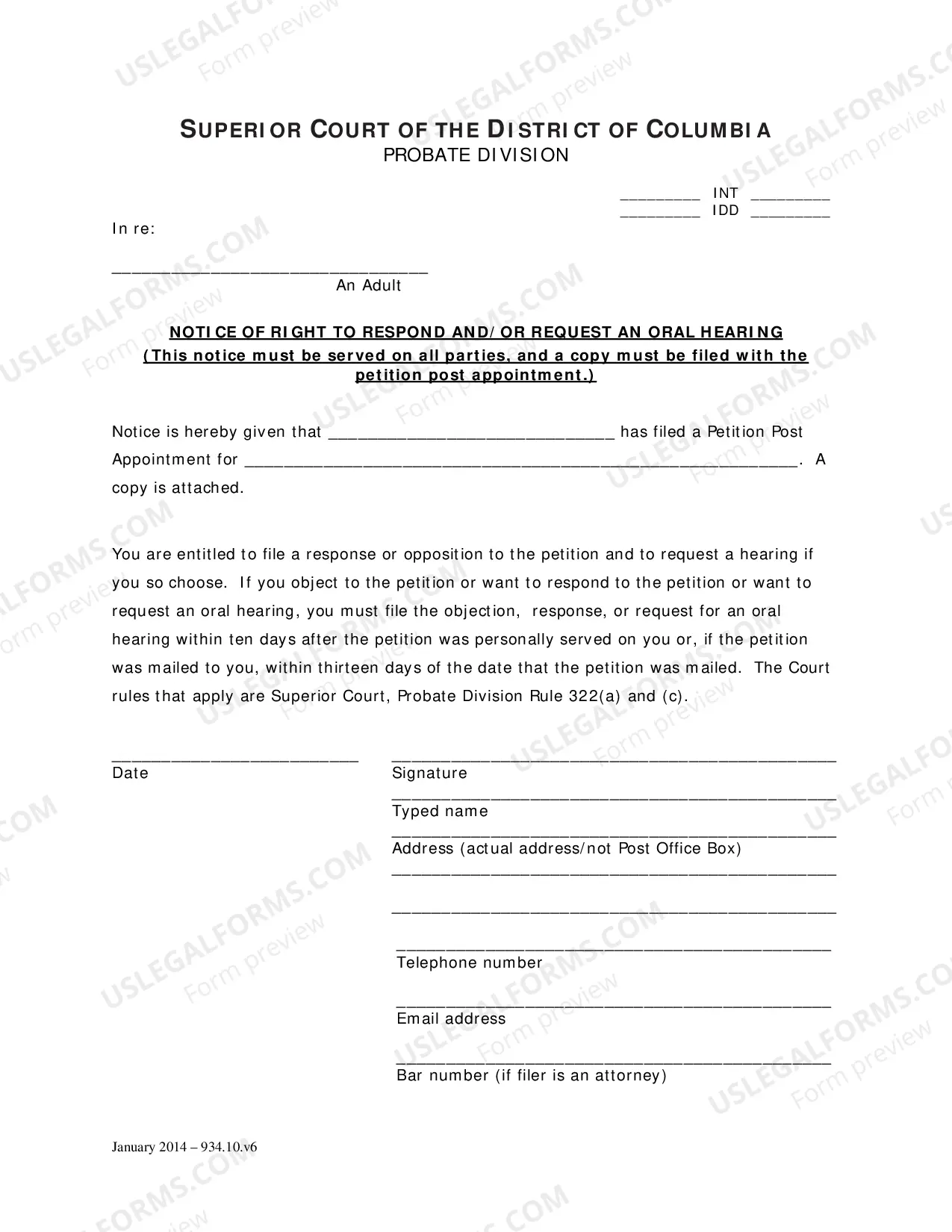 Preview General Forms (Int)-Petition Post Appointment and Order, Order Appointing Counsel, Notice of Hearing On Subsequent Petition, Notice of Right To Respond and/Or Request An Oral Hearing