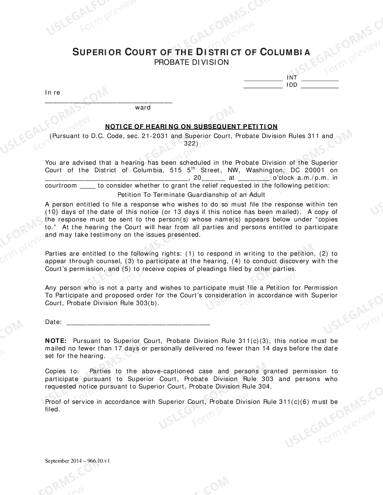 Preview General Forms (Int) - Petition Post Appointment To Terminate Guardianship of A Living Ward