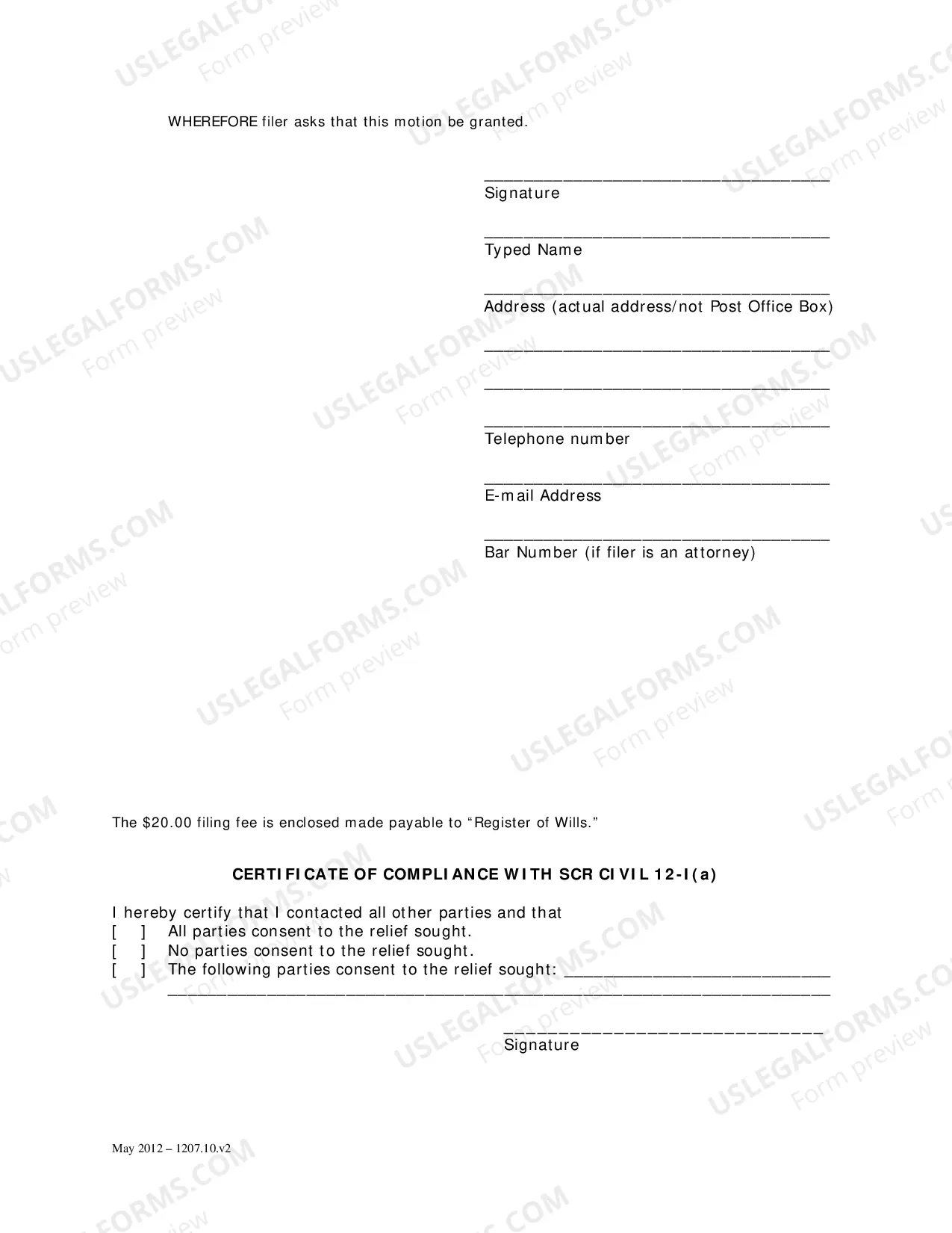 Preview General Forms (Lit)-Pro Se Motion and Order