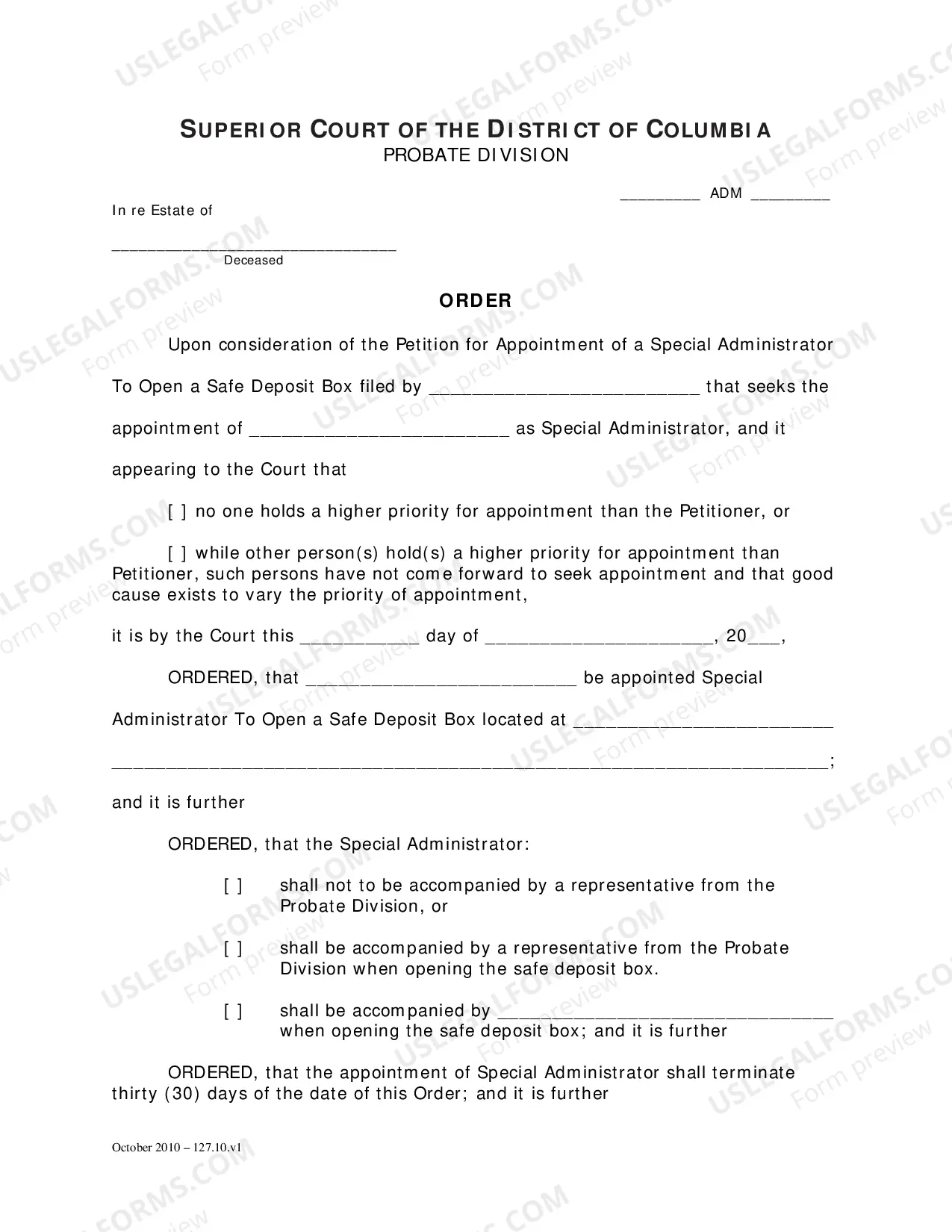Preview General Forms (Wil)-Petition For Appointment of Special Administrator To Enter Safe Deposit Box and Order