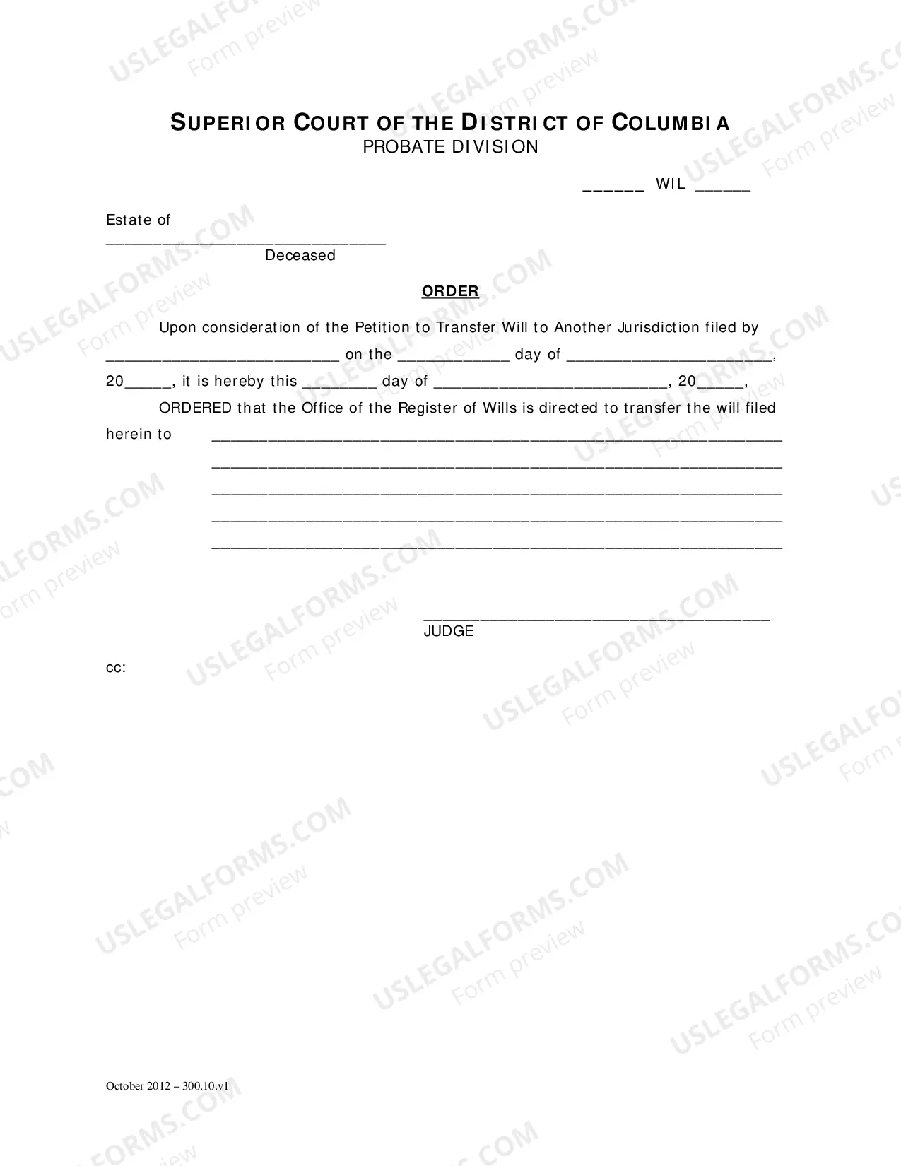 Preview General Forms (Wil)-Petition To Transfer Will To Another Jurisdiction and Order