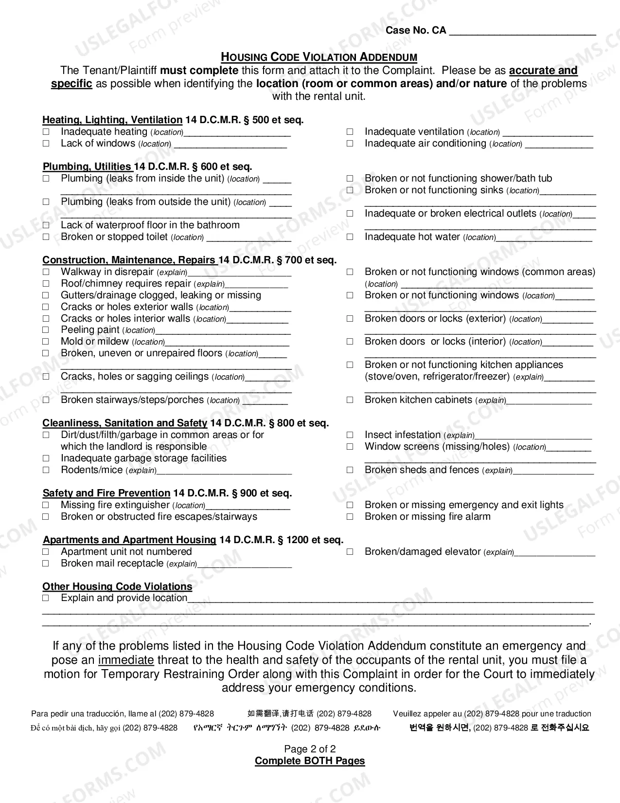 Preview Housing Code Complaint