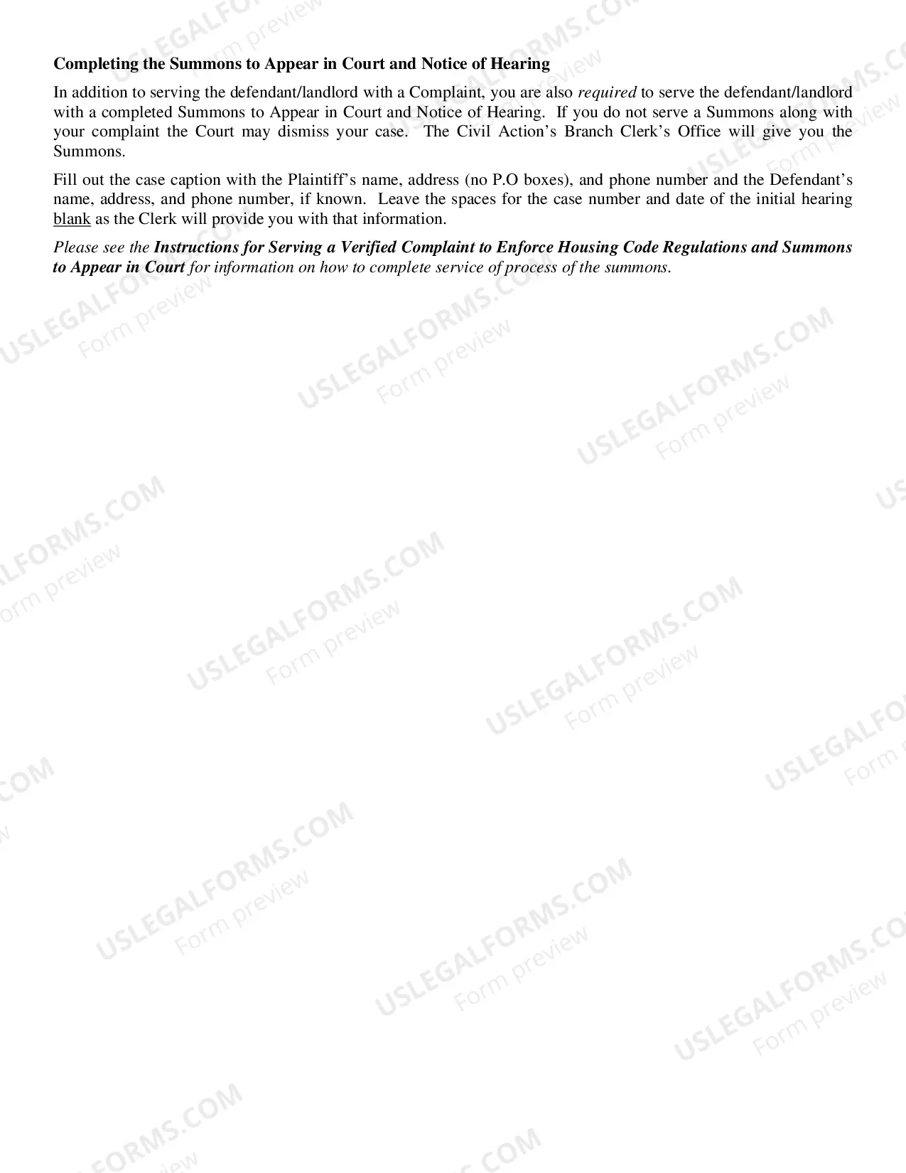 Preview Instruction Sheet For Housing Code Complaint