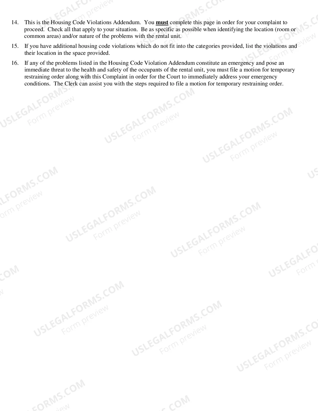Preview Instruction Sheet For Housing Code Complaint