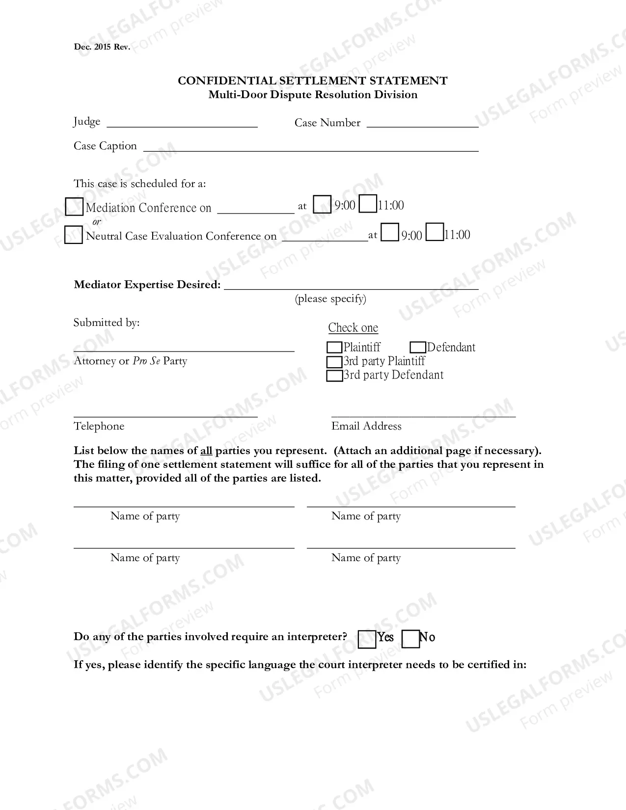 Preview Landlord & Tenant Confidential Settlement Statement