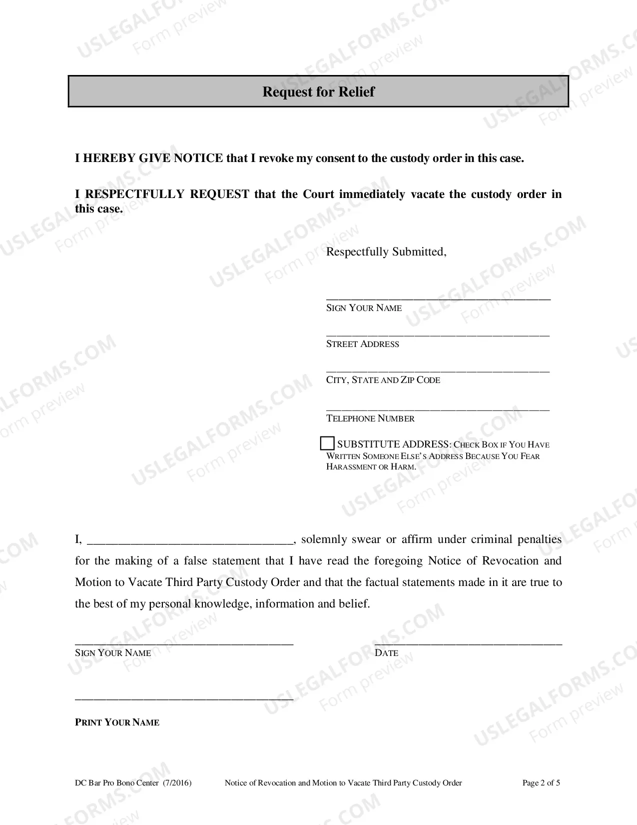Preview Notice of Revocation and Motion To Vacate Third Party Custody Order