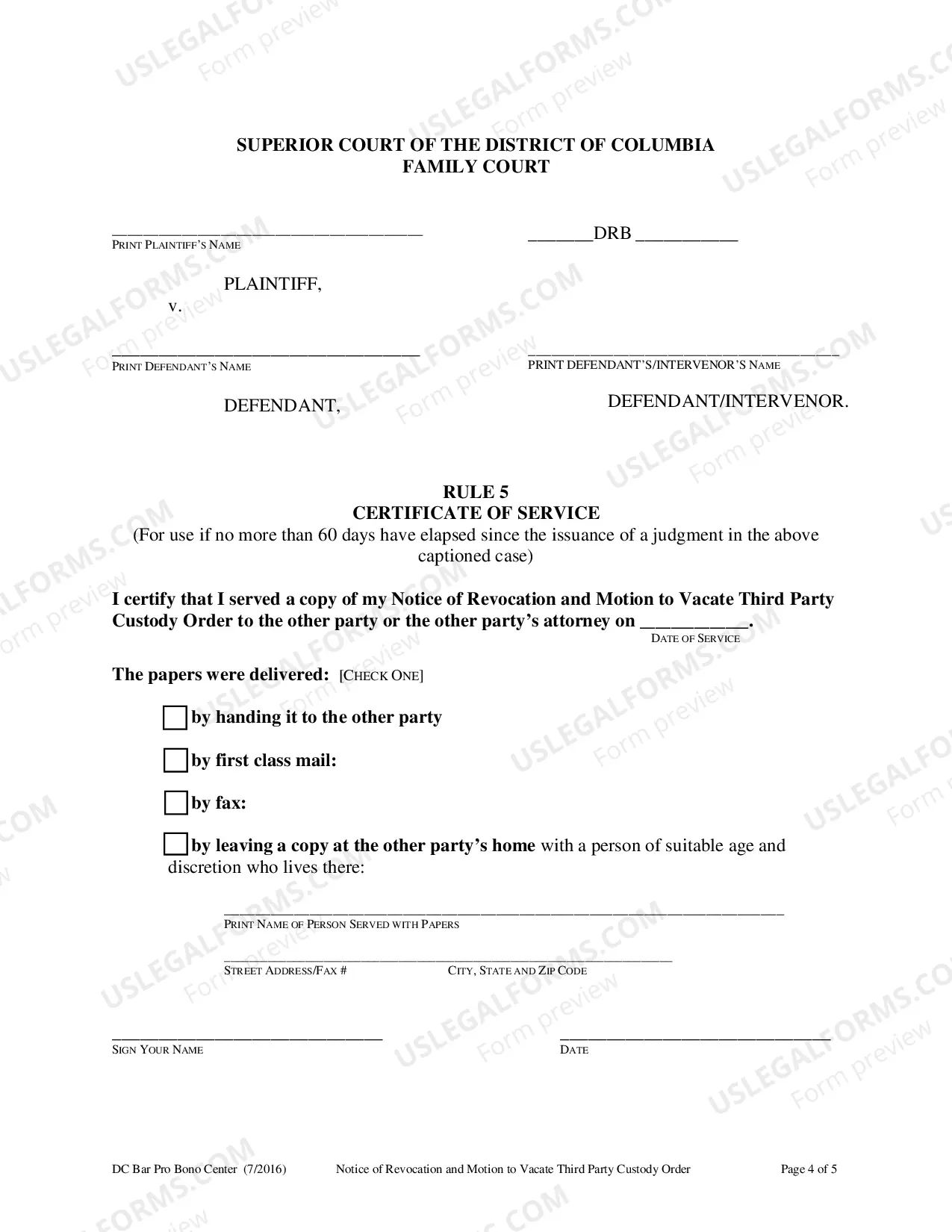 Preview Notice of Revocation and Motion To Vacate Third Party Custody Order