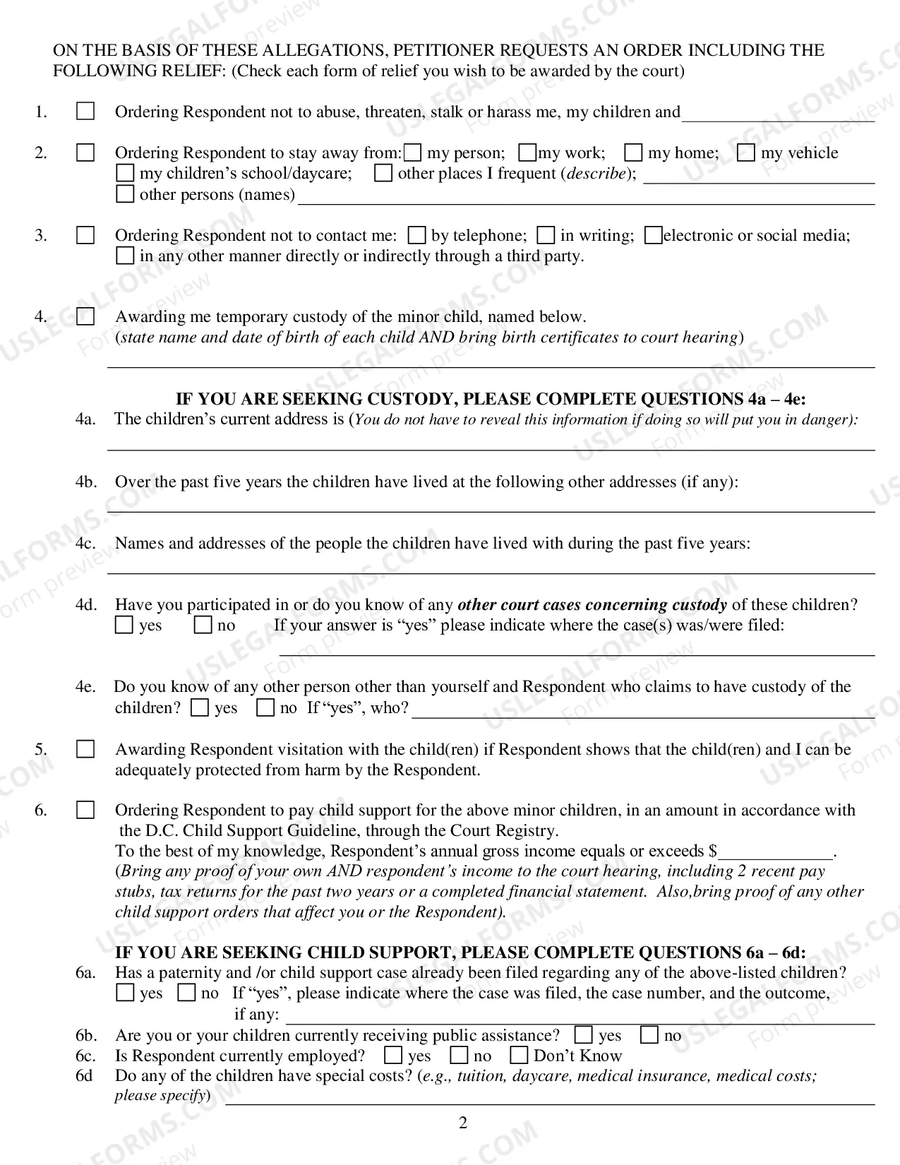 Preview Petition and Affidavit For Civil Protection Order