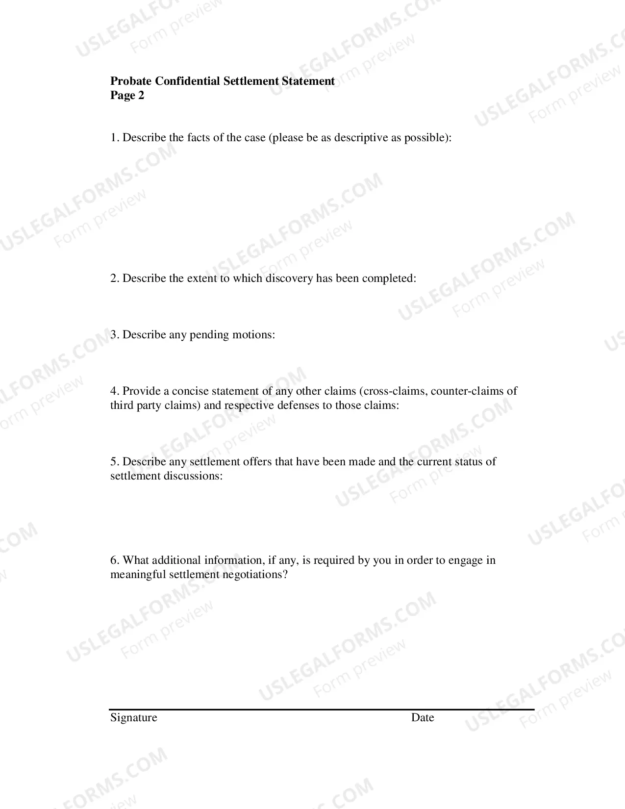 Preview Probate Confidential Settlement Statement Form