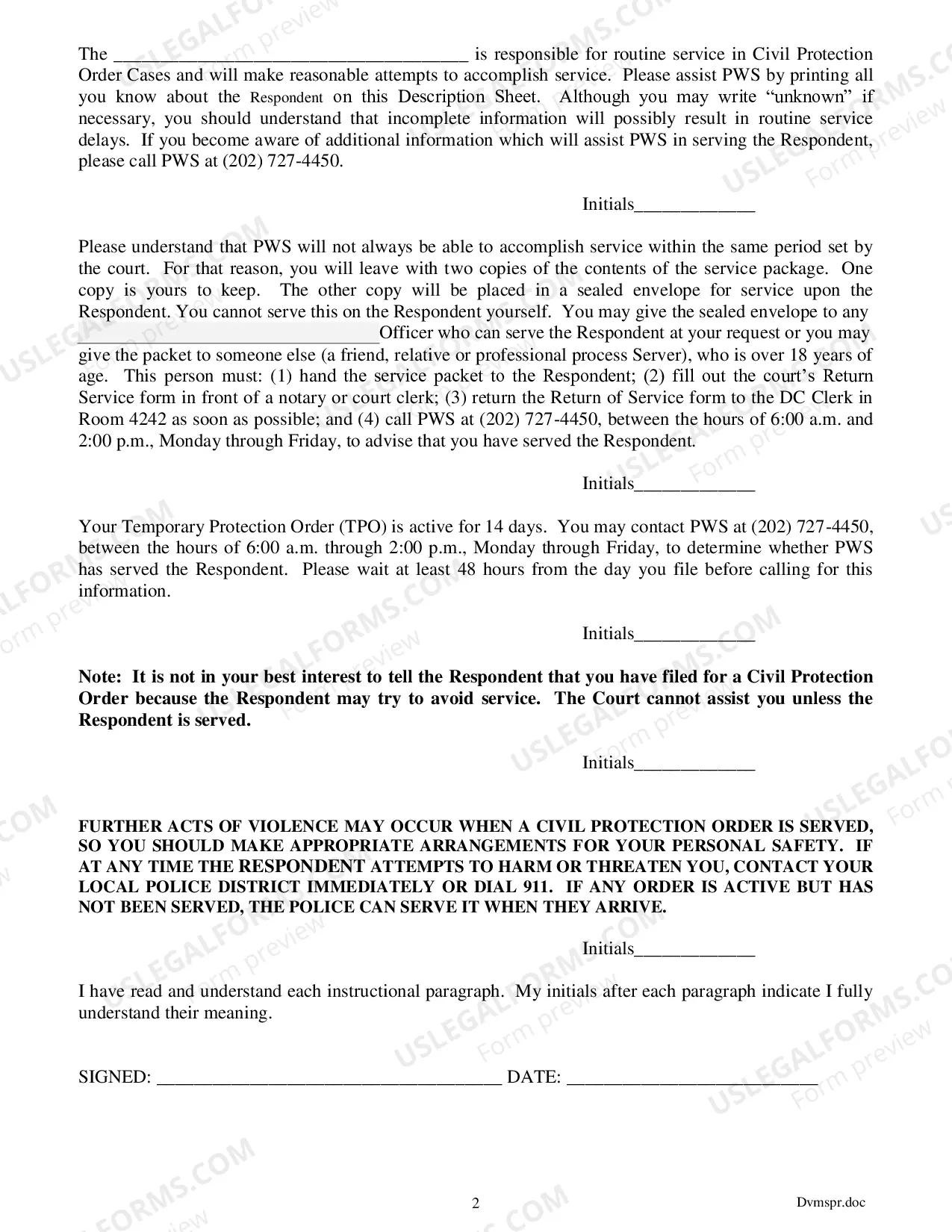 Preview Respondent Description Sheet