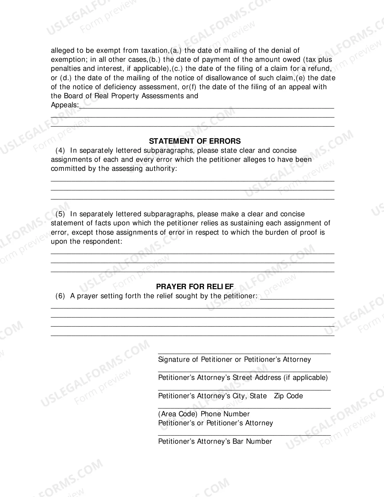 Preview Sample Real Property Tax Petition