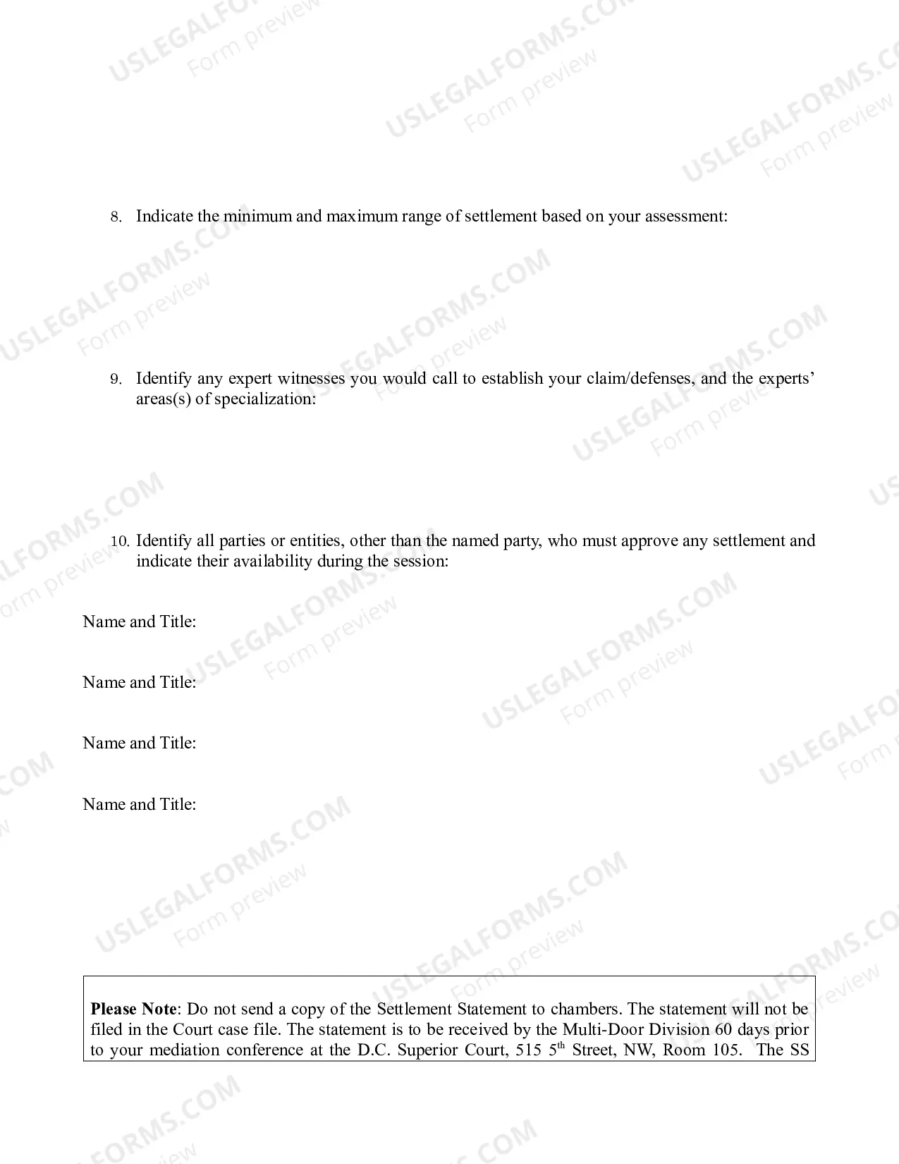 Preview Settlement Statement