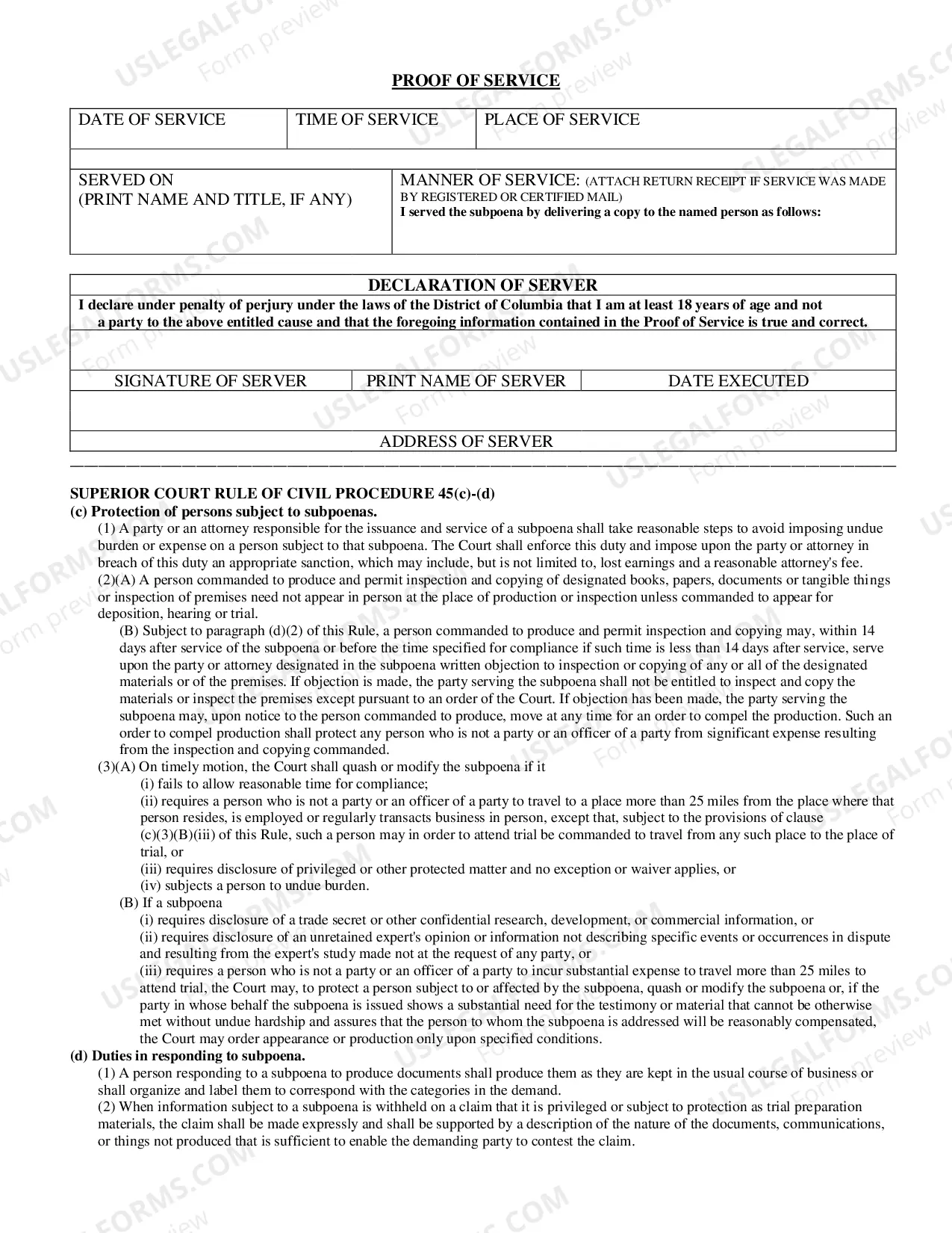 Preview Subpeona In A Civil Protection Order Case