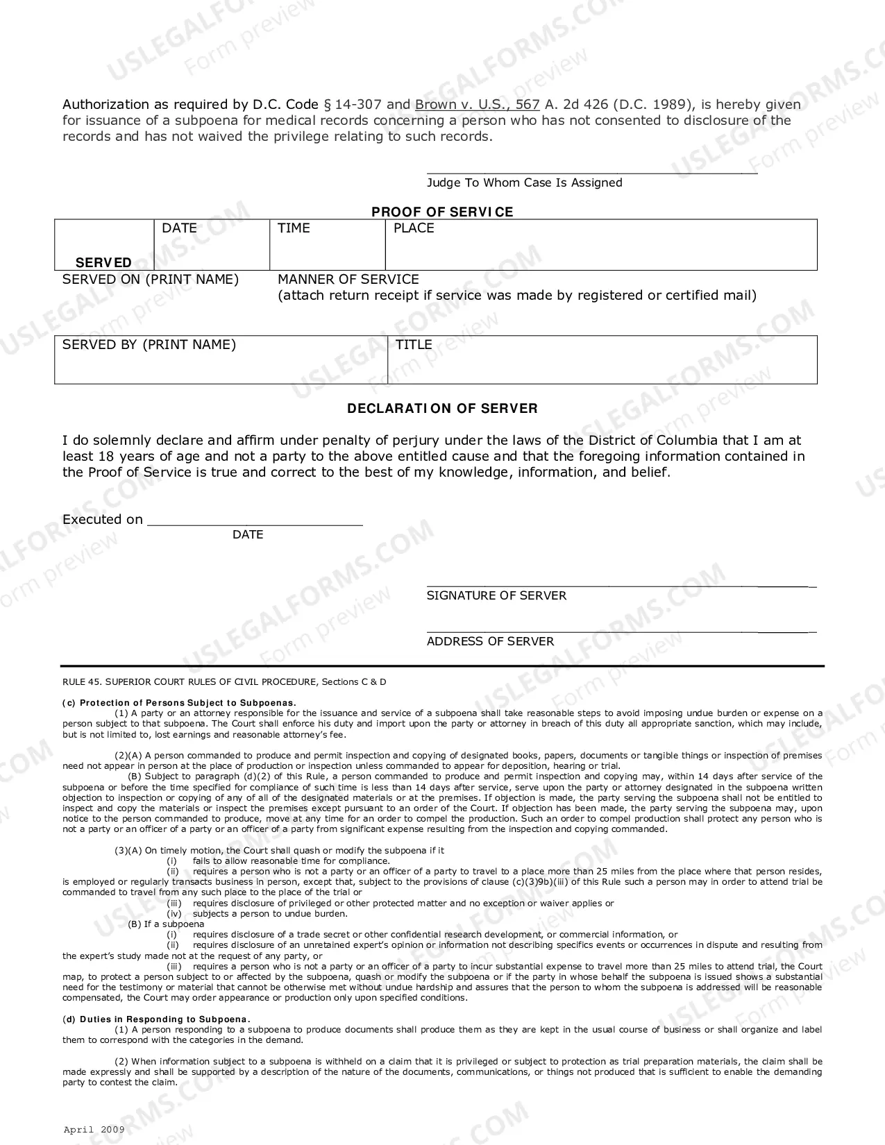 Preview Subpoena (Updated November 2009)