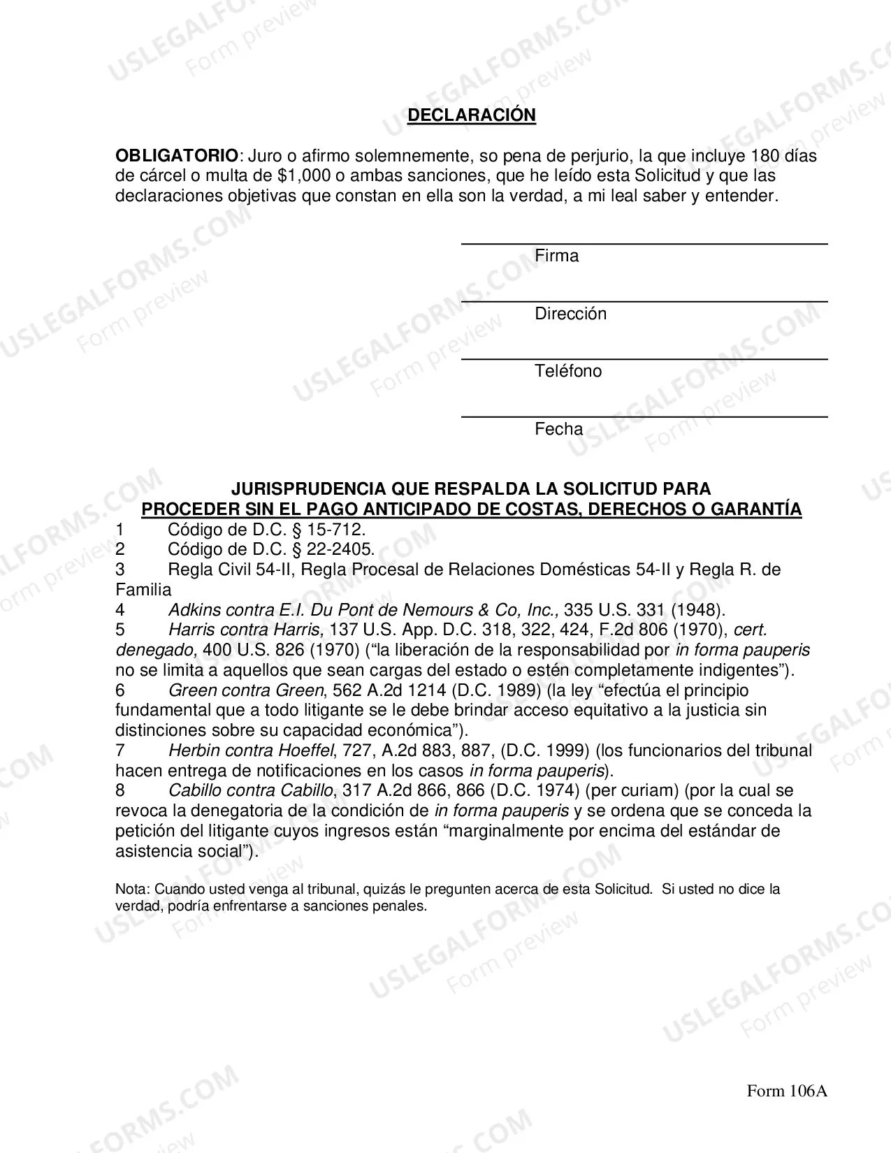 Preview Solicitud Para Proceder Sin El Pago Anticipado De Costas, Derechos O Garantia-for Small Claims