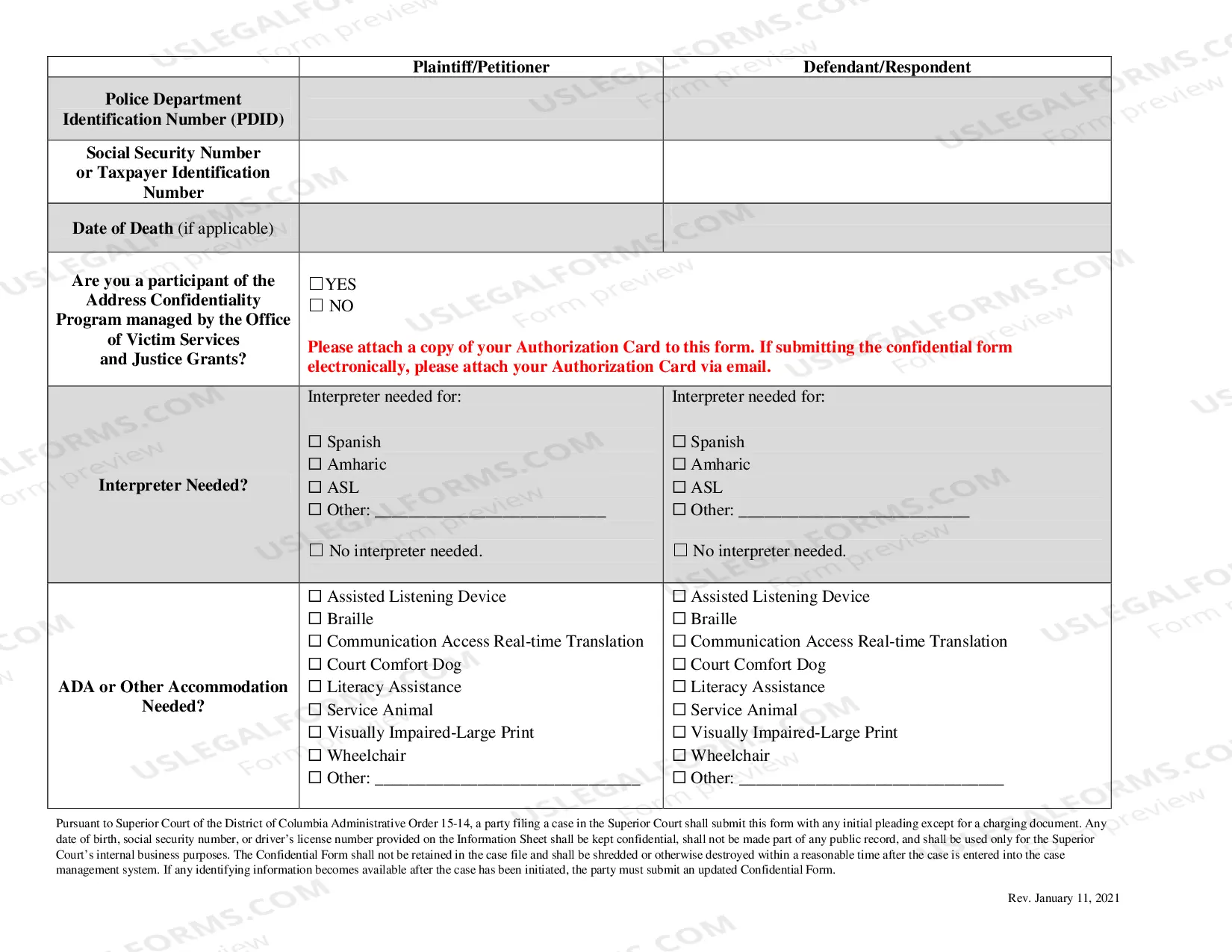 Preview Confidential Form