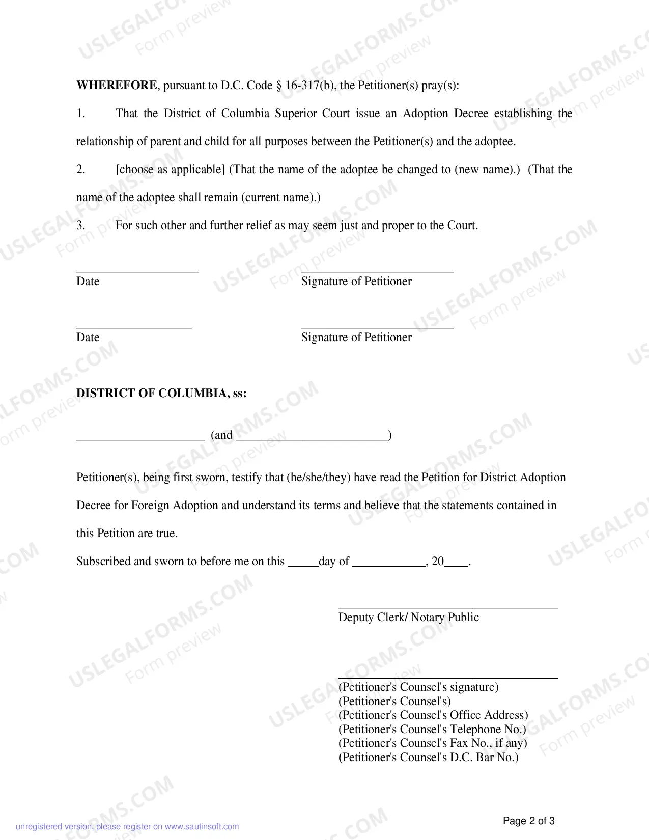 Preview Dc Adoption Decree For Foreign Adoption