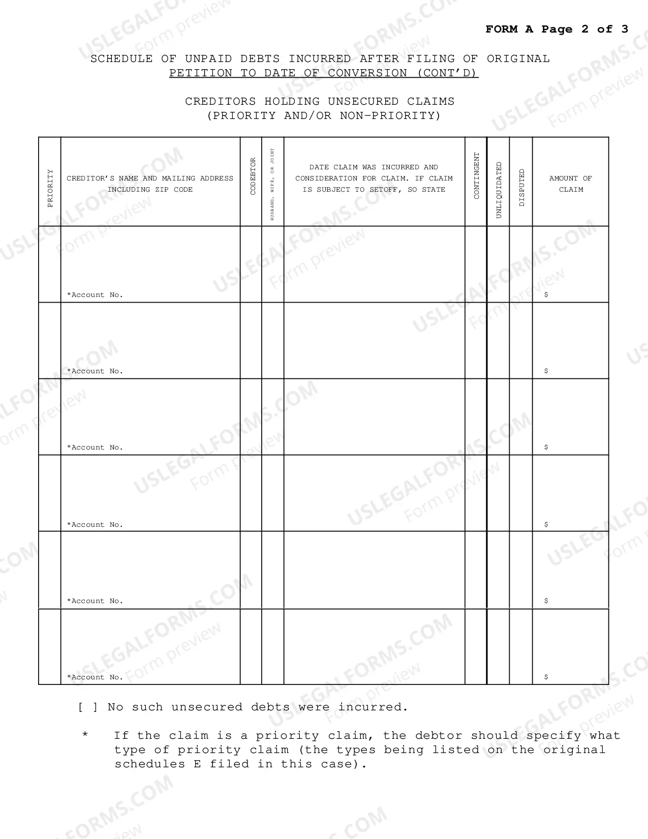 Preview Conversion Packet Chapter 13 To Chapter 7-Conversion After Confirmation