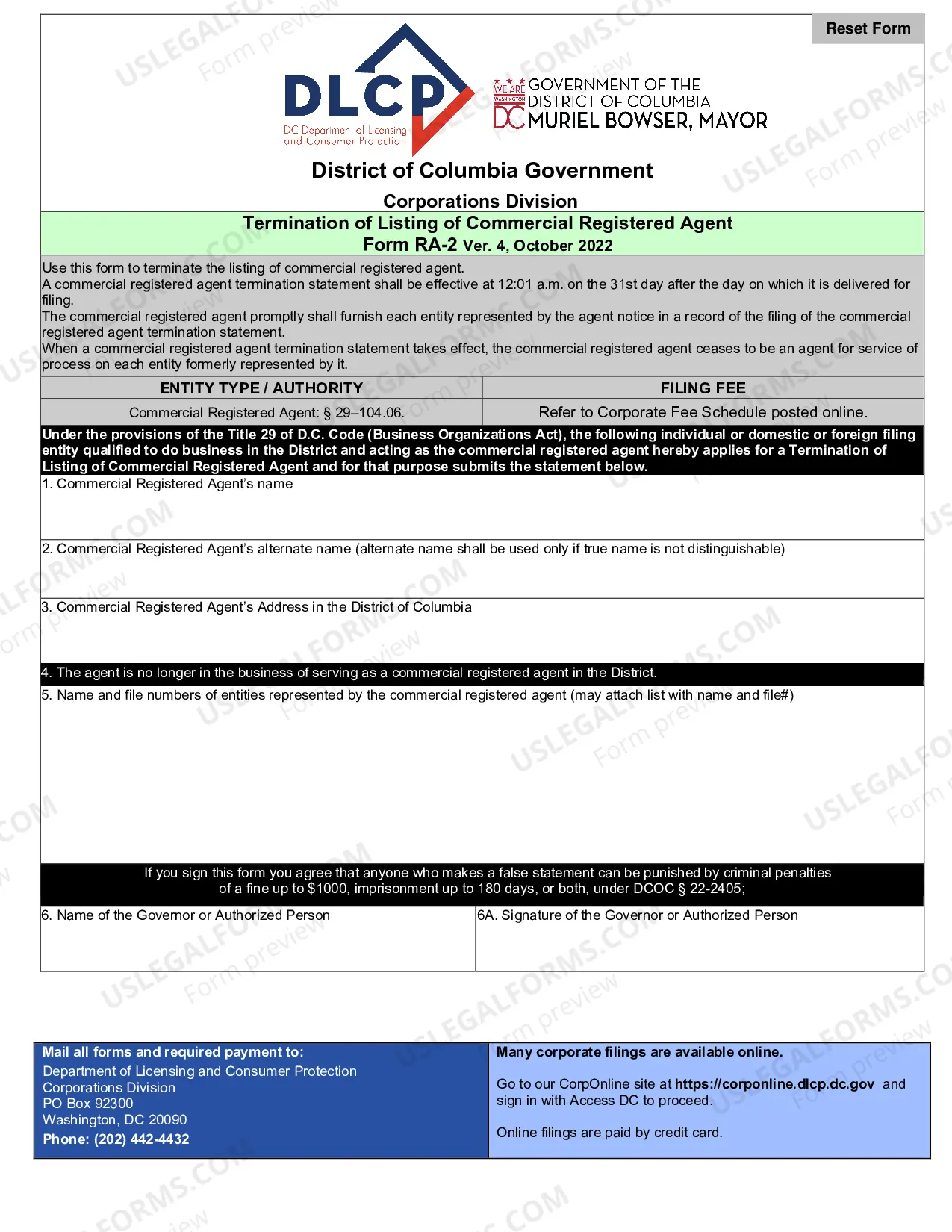 Preview RA-2 Statement of Registered Agents Resignation