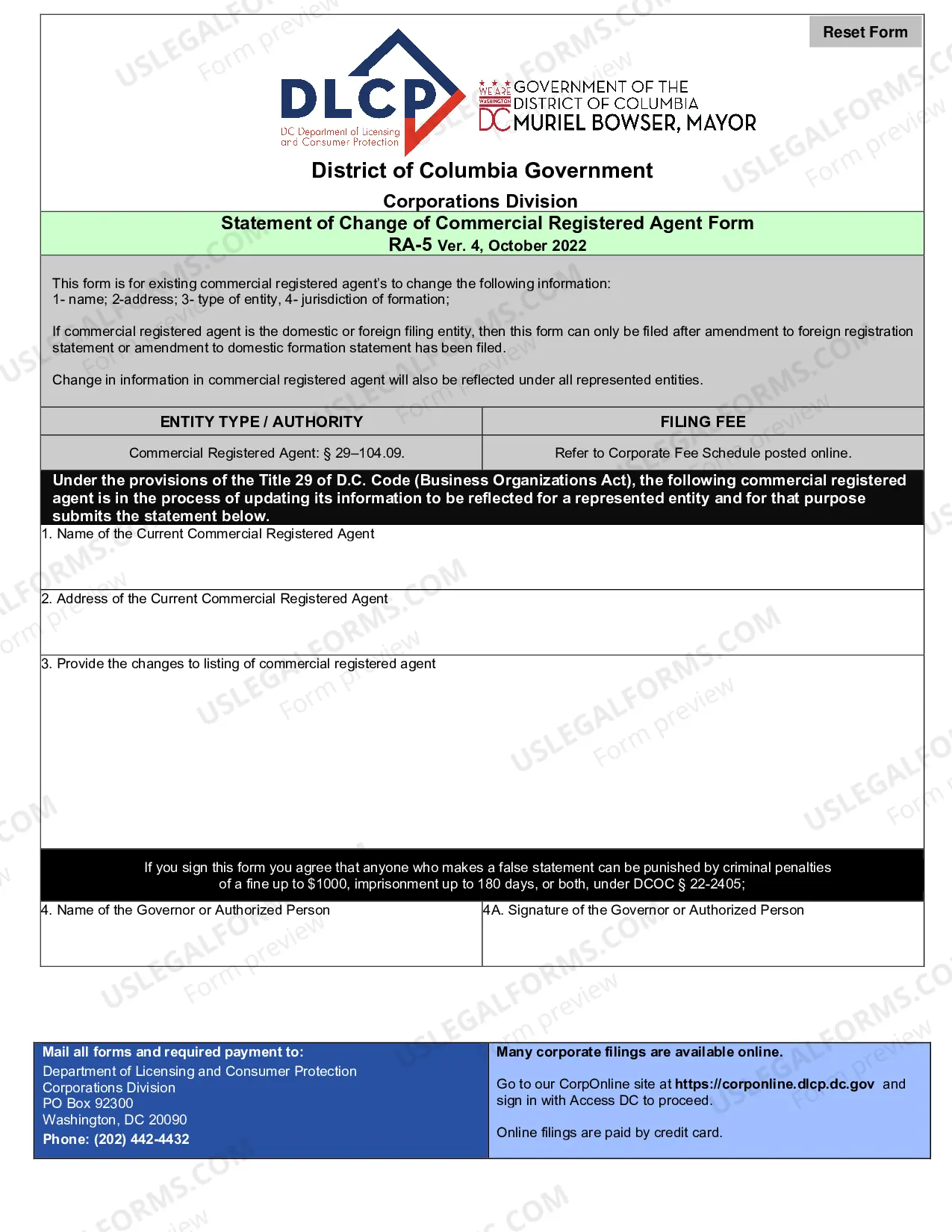 Preview RA-5 Blanket Statement of Registered Agents Resignation