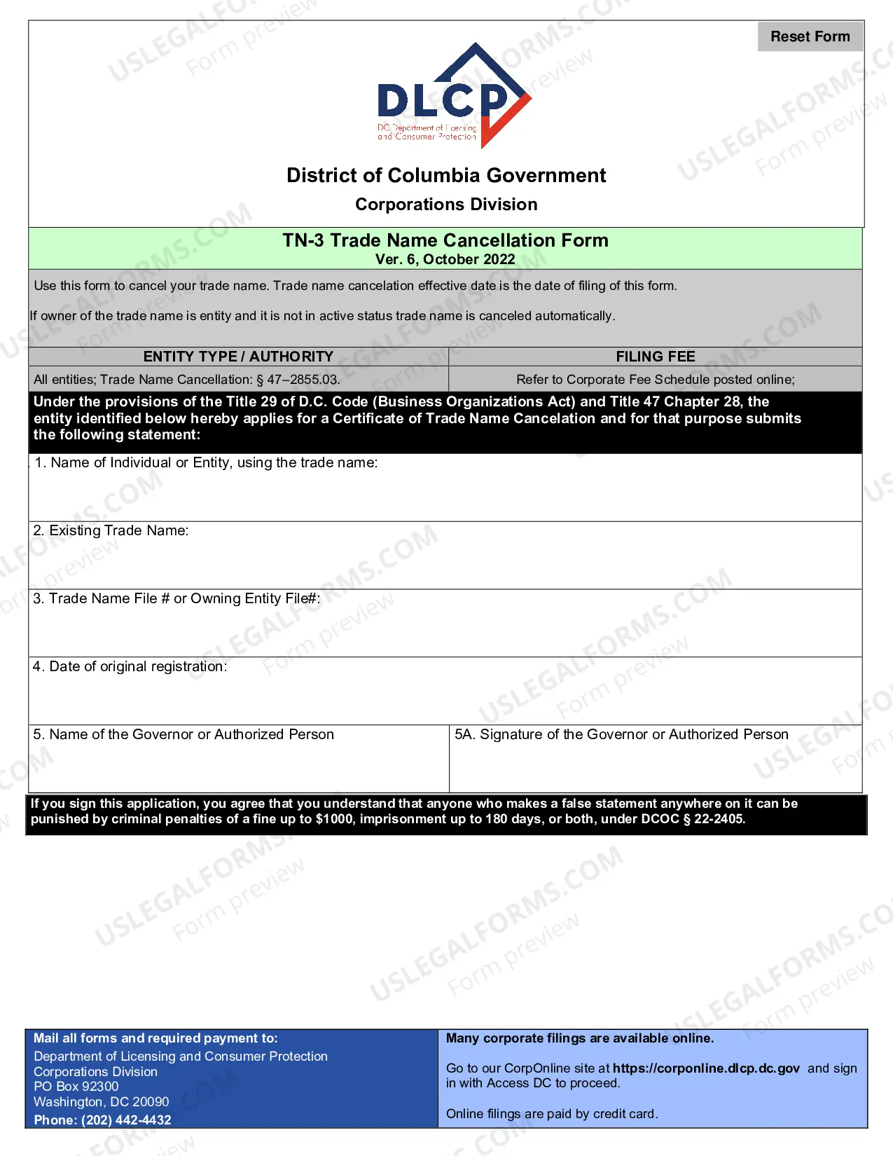 Preview TN 1 Trade Name Registration Form