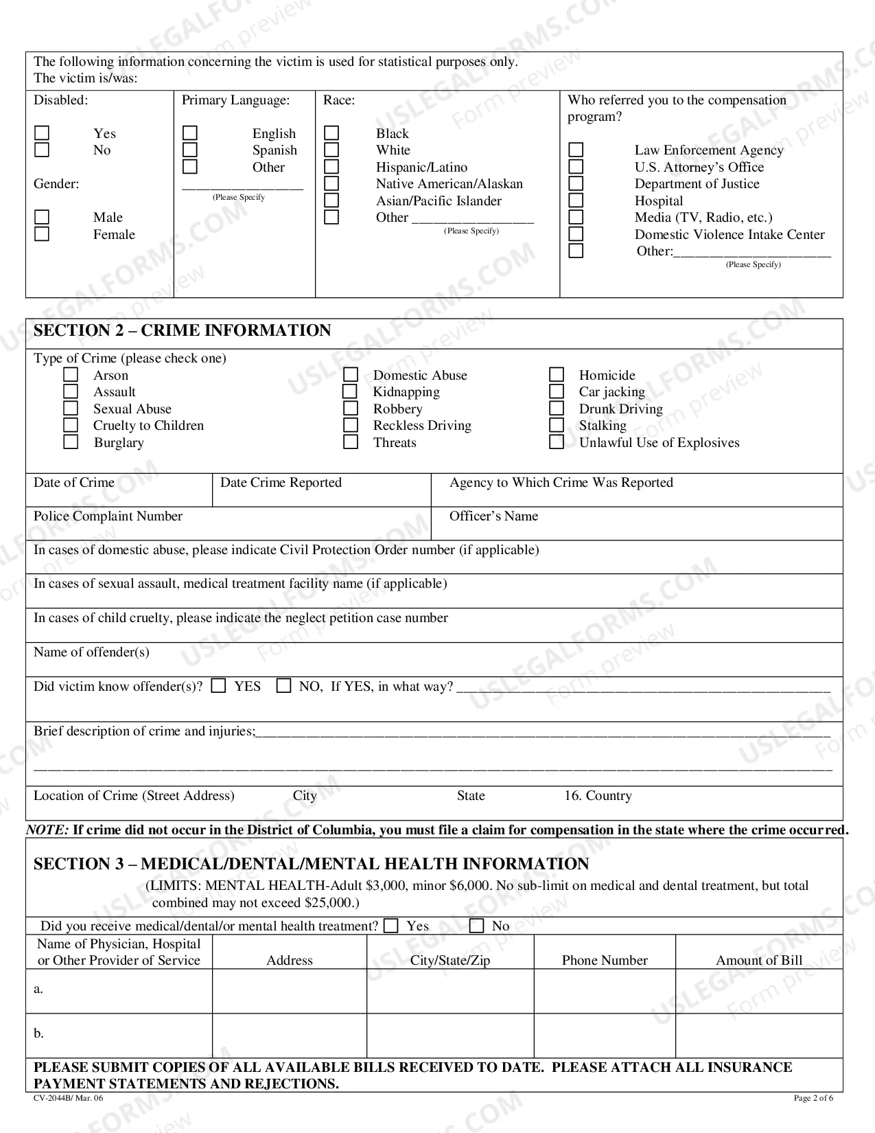 Preview Application For Crime Victims Compensation