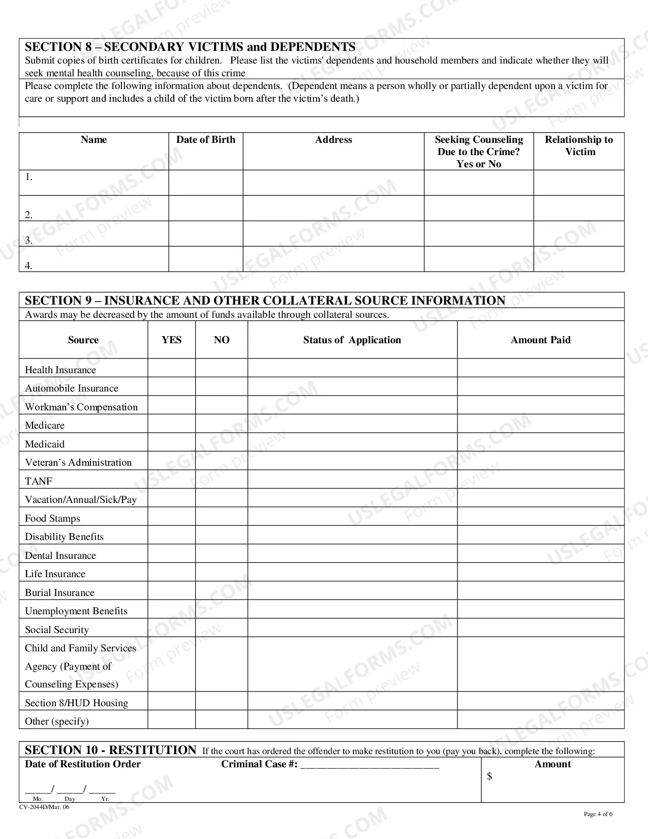 Preview Application For Crime Victims Compensation