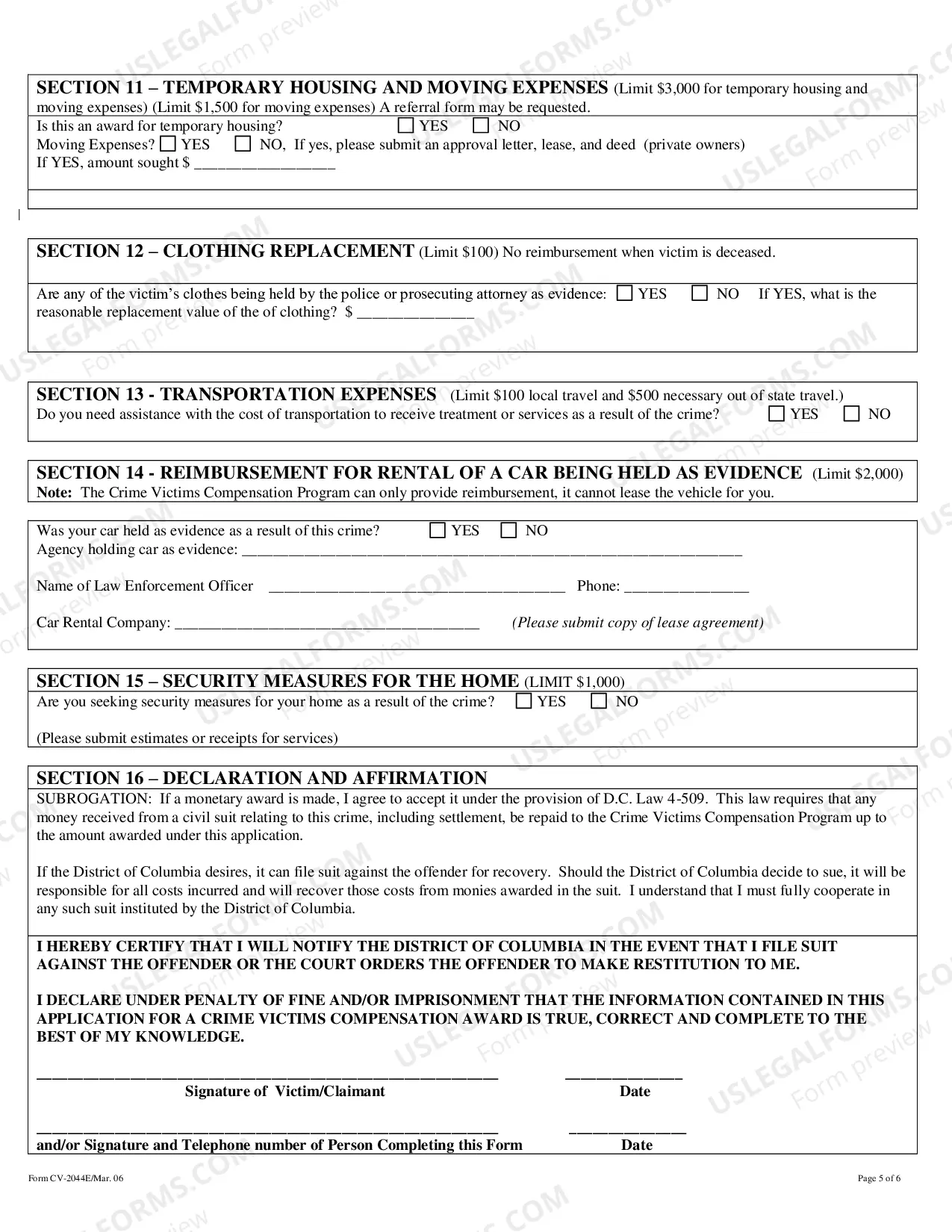 Preview Application For Crime Victims Compensation