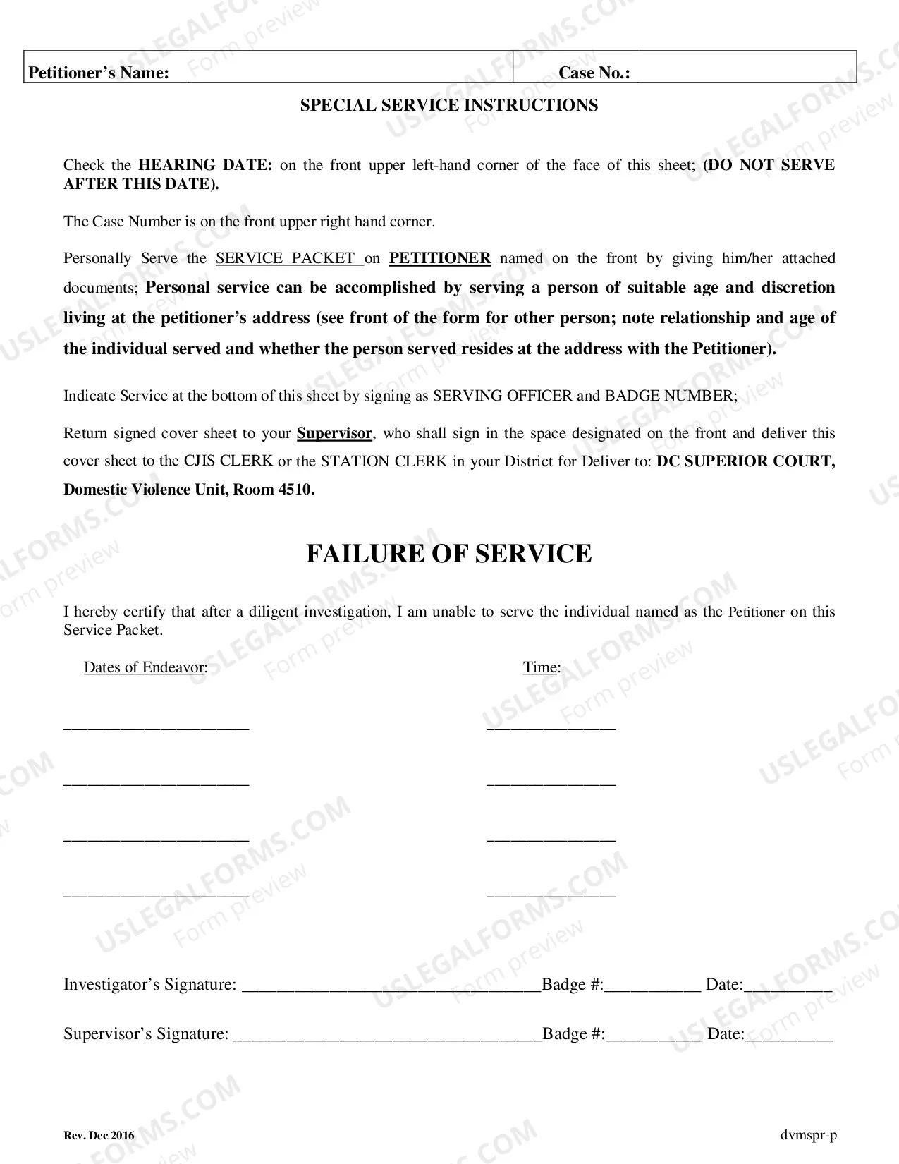 Preview Return of Service on Petitioner