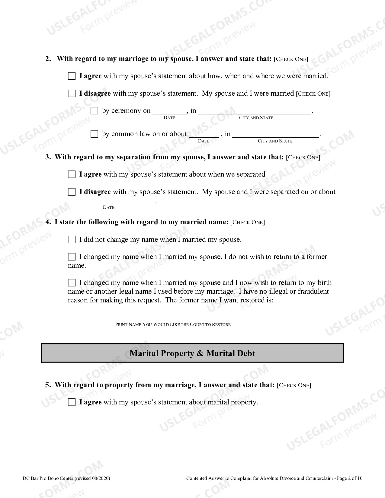 Preview Contested Answer To Complaint For Absolute Divorce and Counterclaim