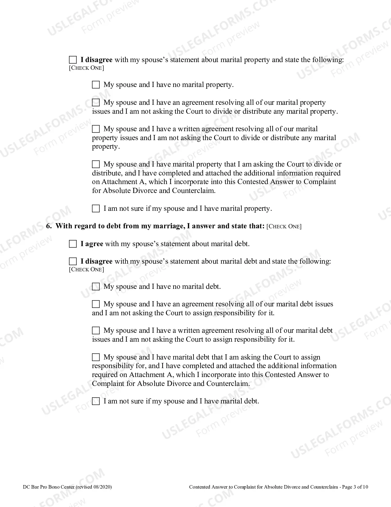 Preview Contested Answer To Complaint For Absolute Divorce and Counterclaim